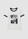 White cotton T-shirt with front graphic print and contrast trims_4