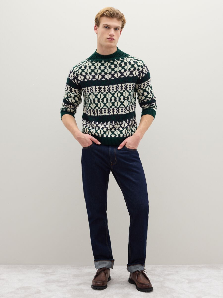 Multicolour high-neck regular fit geometric pattern pullover_1