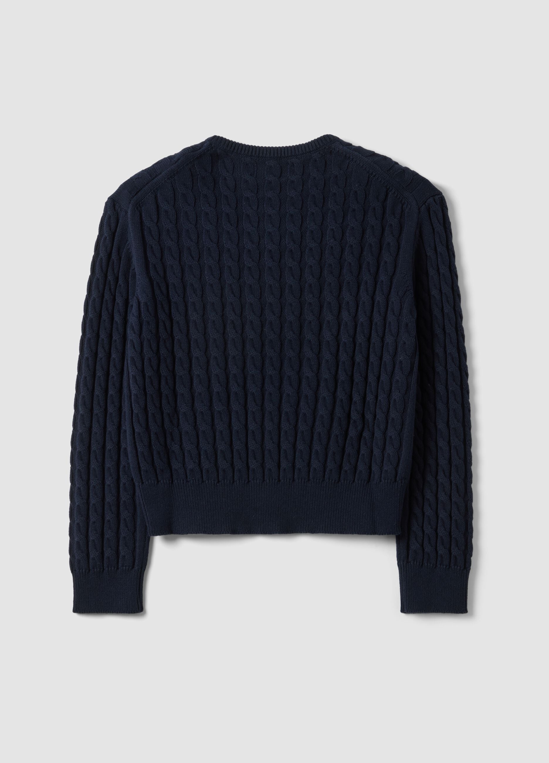 Blue pure cotton cable-knit crew-neck jumper, regular fit