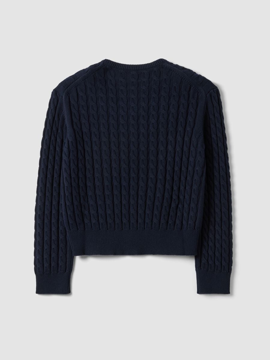 Maglia blu girocollo in puro cotone a trecce regular fit_2
