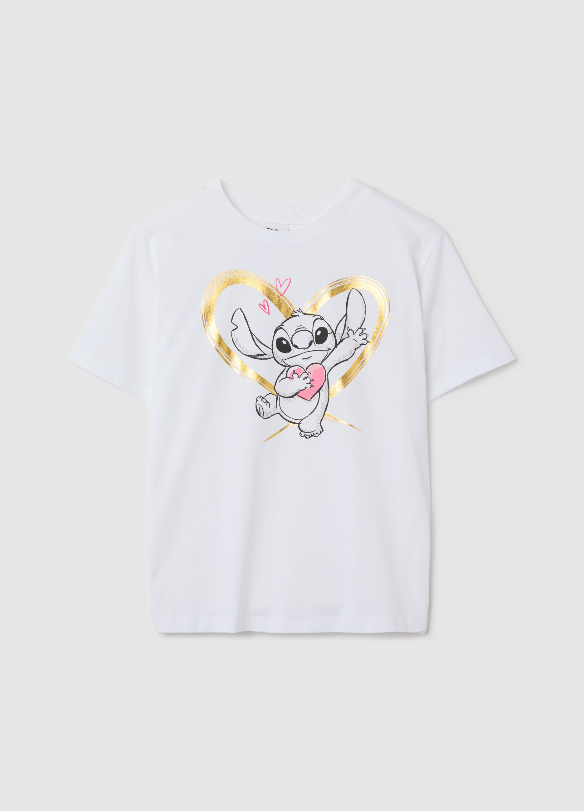 White T-shirt with Stitch print in foil