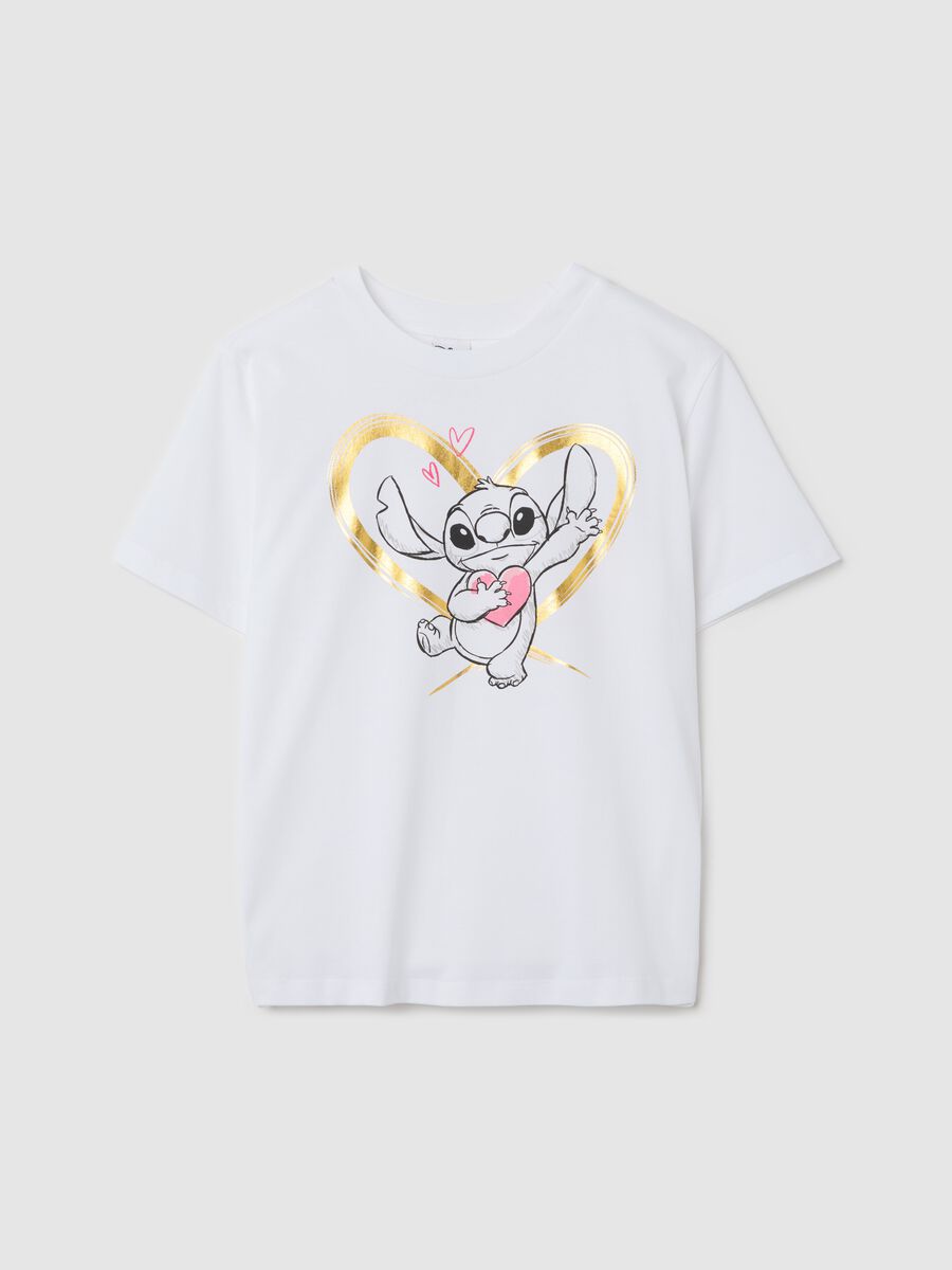 White T-shirt with Stitch print in foil_4