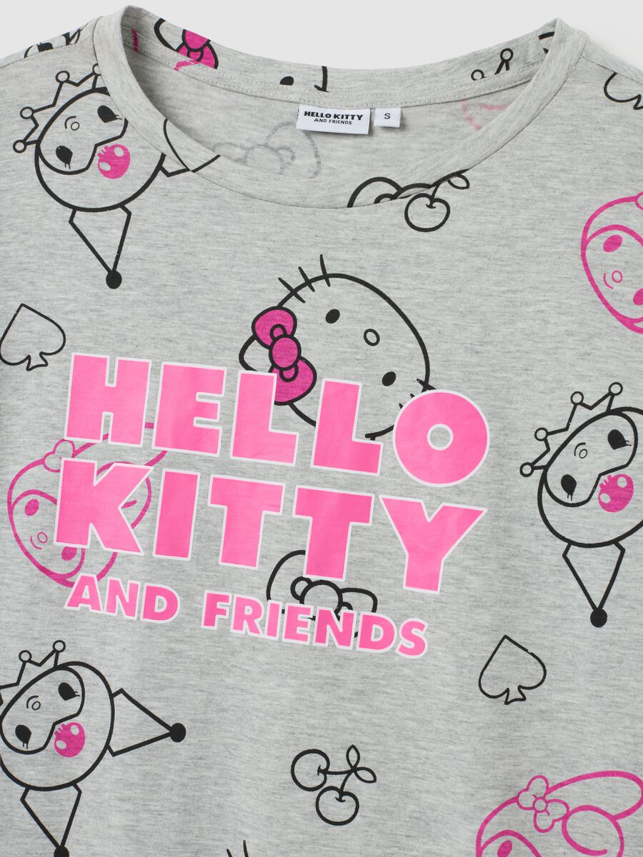 T-shirt da donna in misto cotone grigia regular fit con stampa Hello Kitty_1