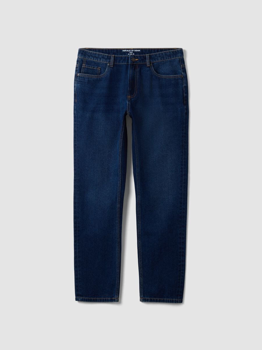 Dark blue slim-fit jeans in a cotton-viscose blend_4