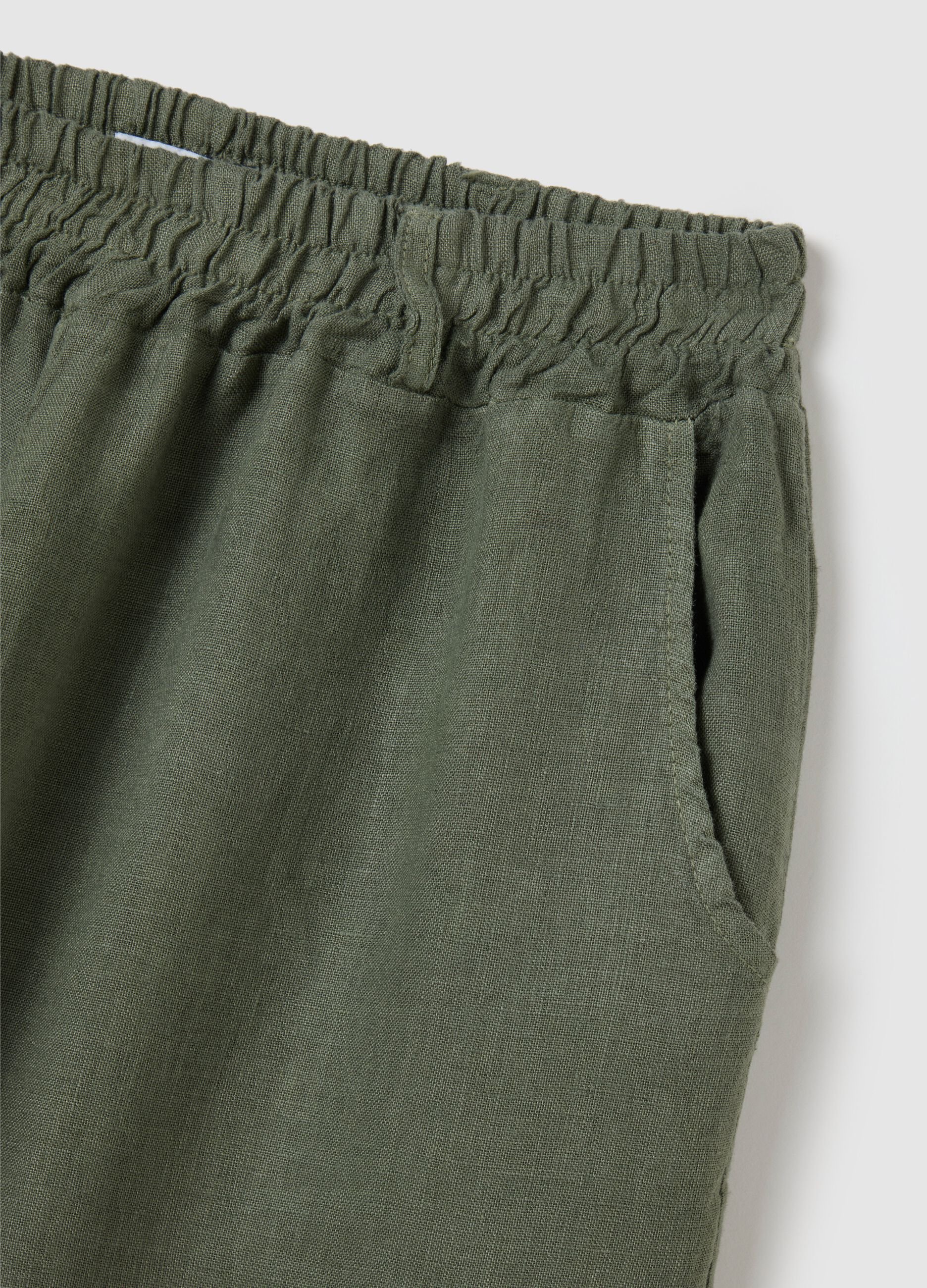 Pantaloni da donna in puro lino verde regular fit