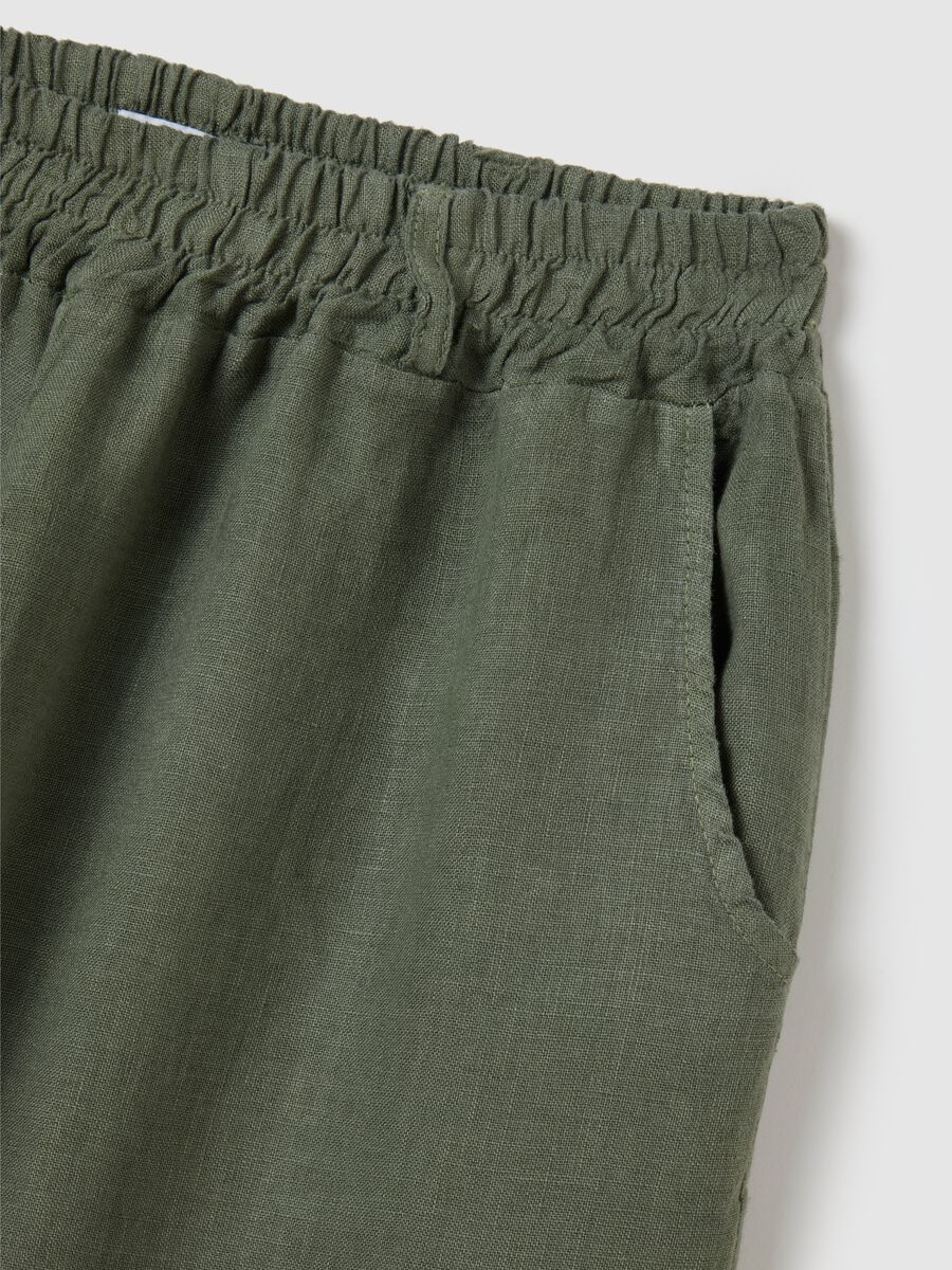 Women's Pure Linen Green Trousers Regular Fit_5