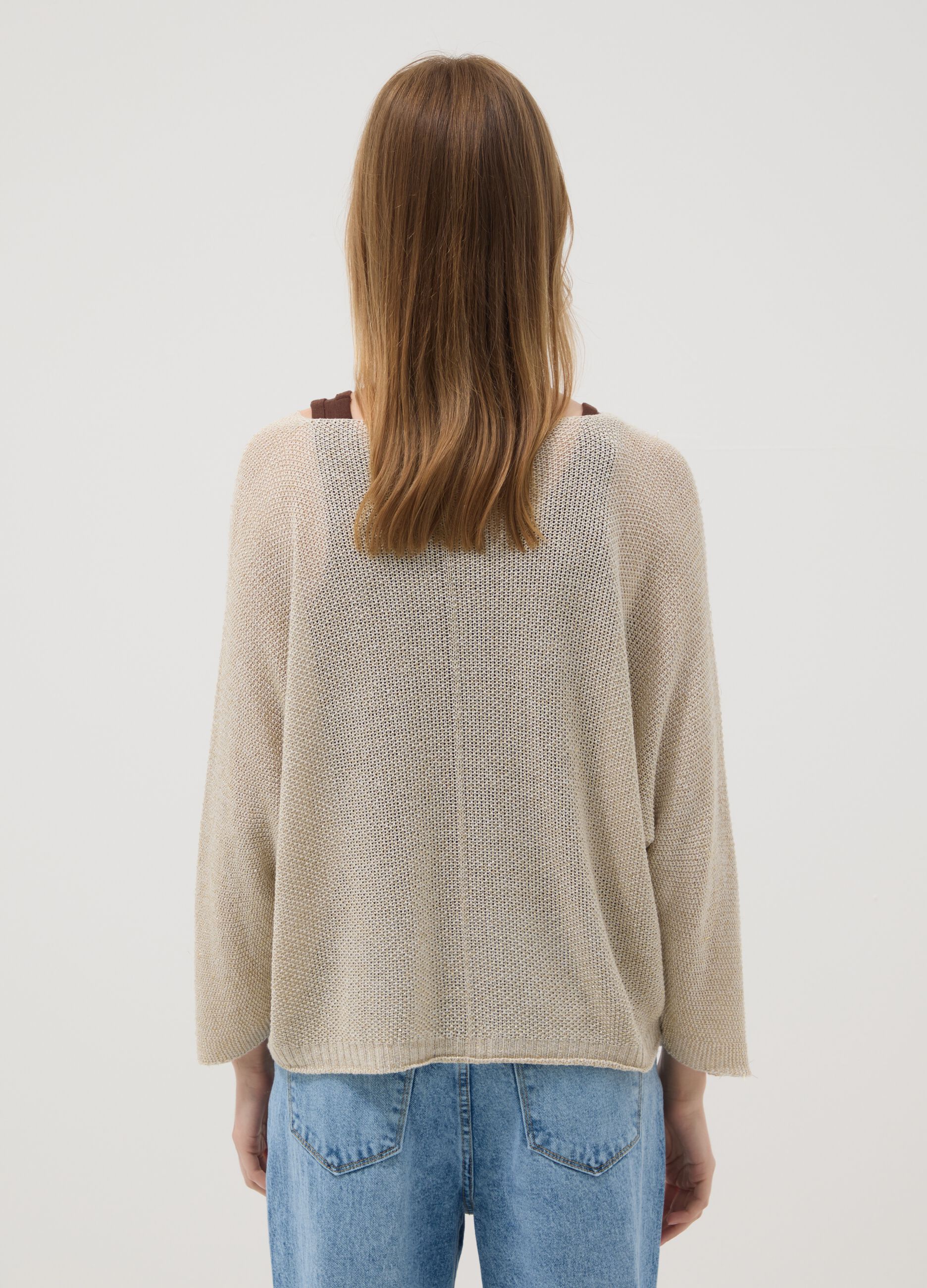Beige viscose and linen blend knit