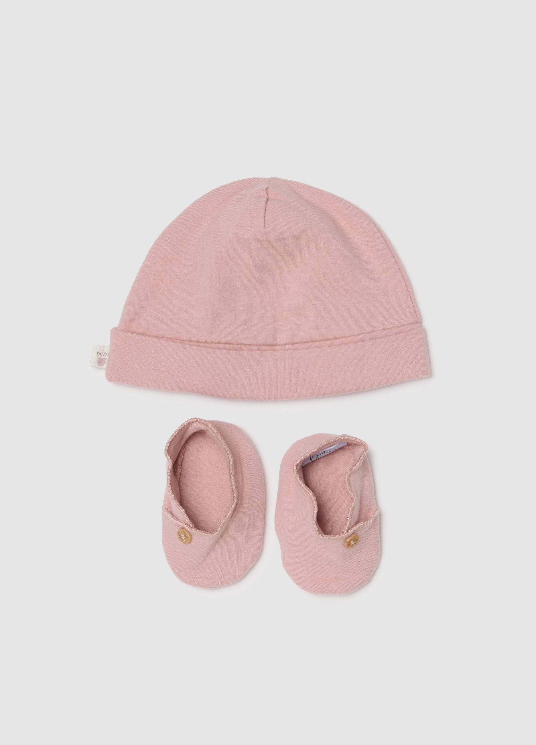 Baby girl's pink hat and booties set in pure cotton, regular fit