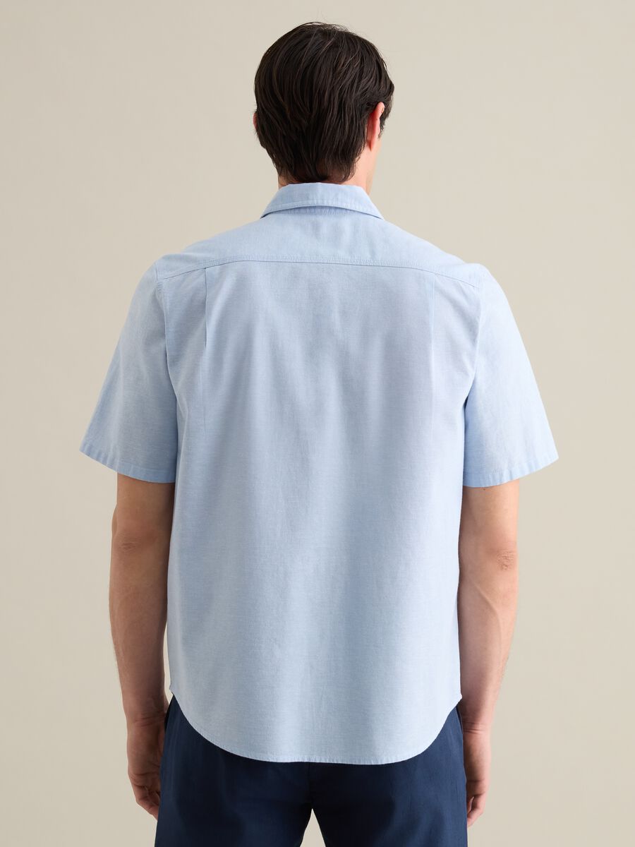Short-Sleeved Blue Shirt in Cotton and Linen_3