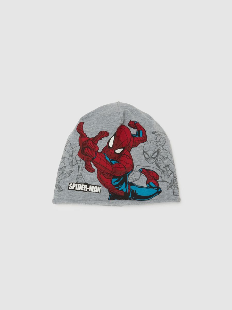 Cappello da bambino in cotone grigio multicolor con stampa Spider-Man_0