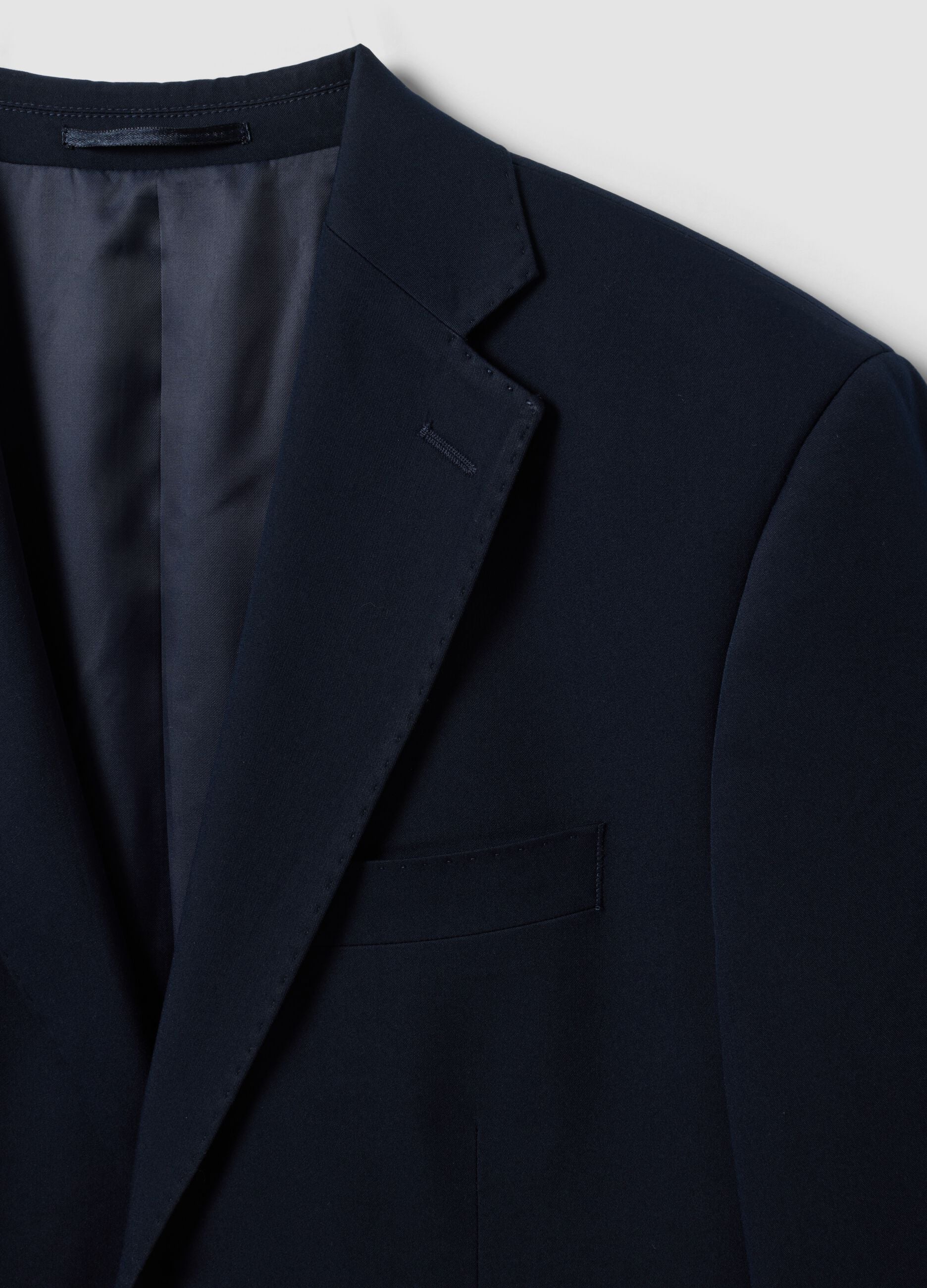 Blue stretch-viscose blazer with classic lapels