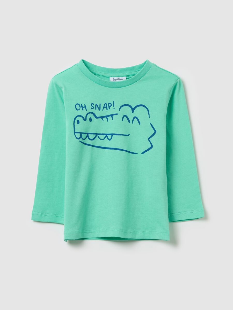 T-shirt maniche lunghe in cotone stampa coccodrillo_0