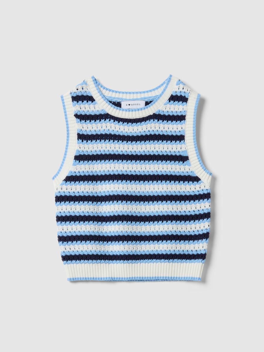 Multicolour striped pure cotton tank top, regular fit_4