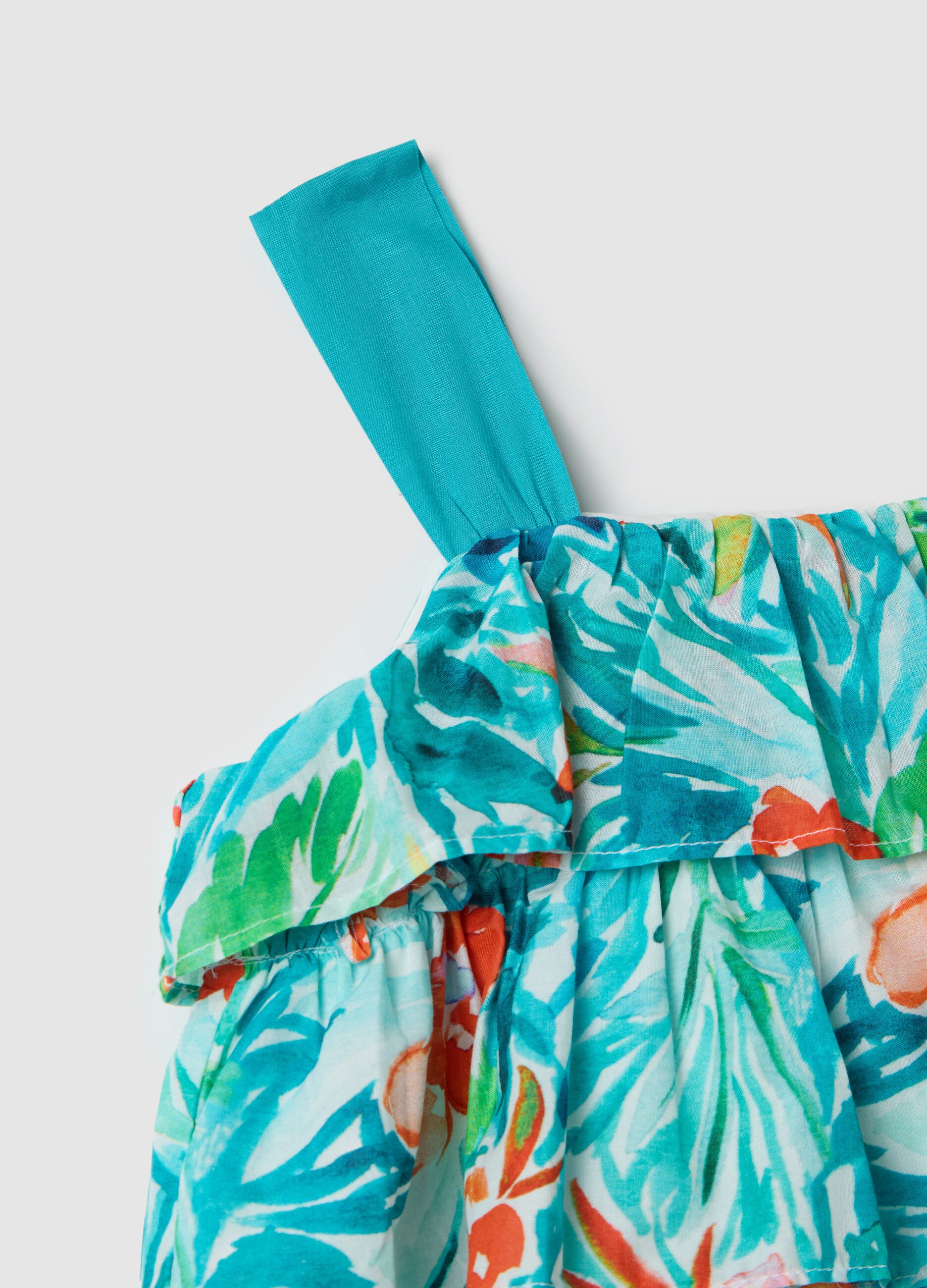 Abito da bambina in puro cotone multicolor regular fit con balze