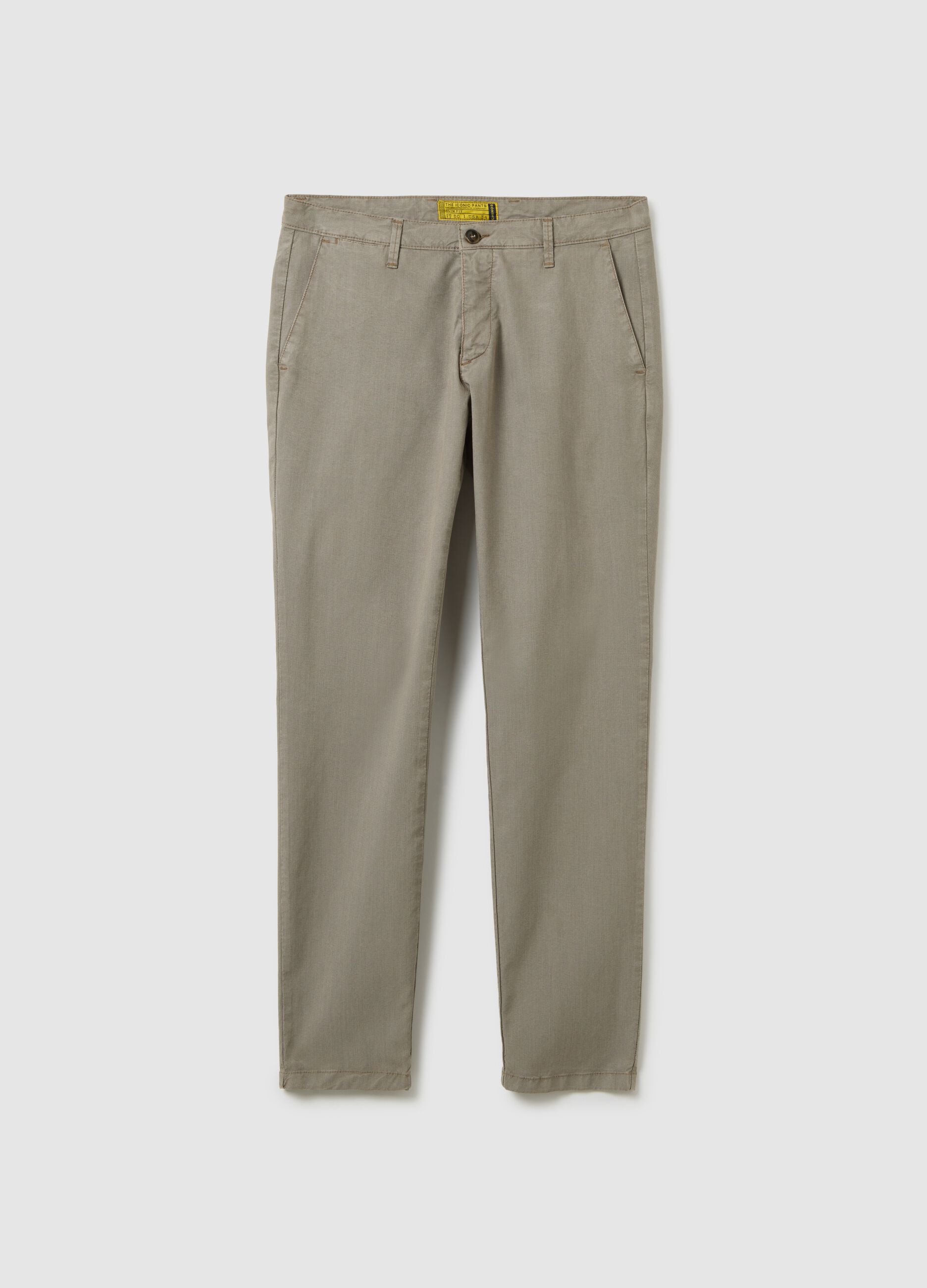 Men's Beige Stretch Cotton Slim Fit Trousers
