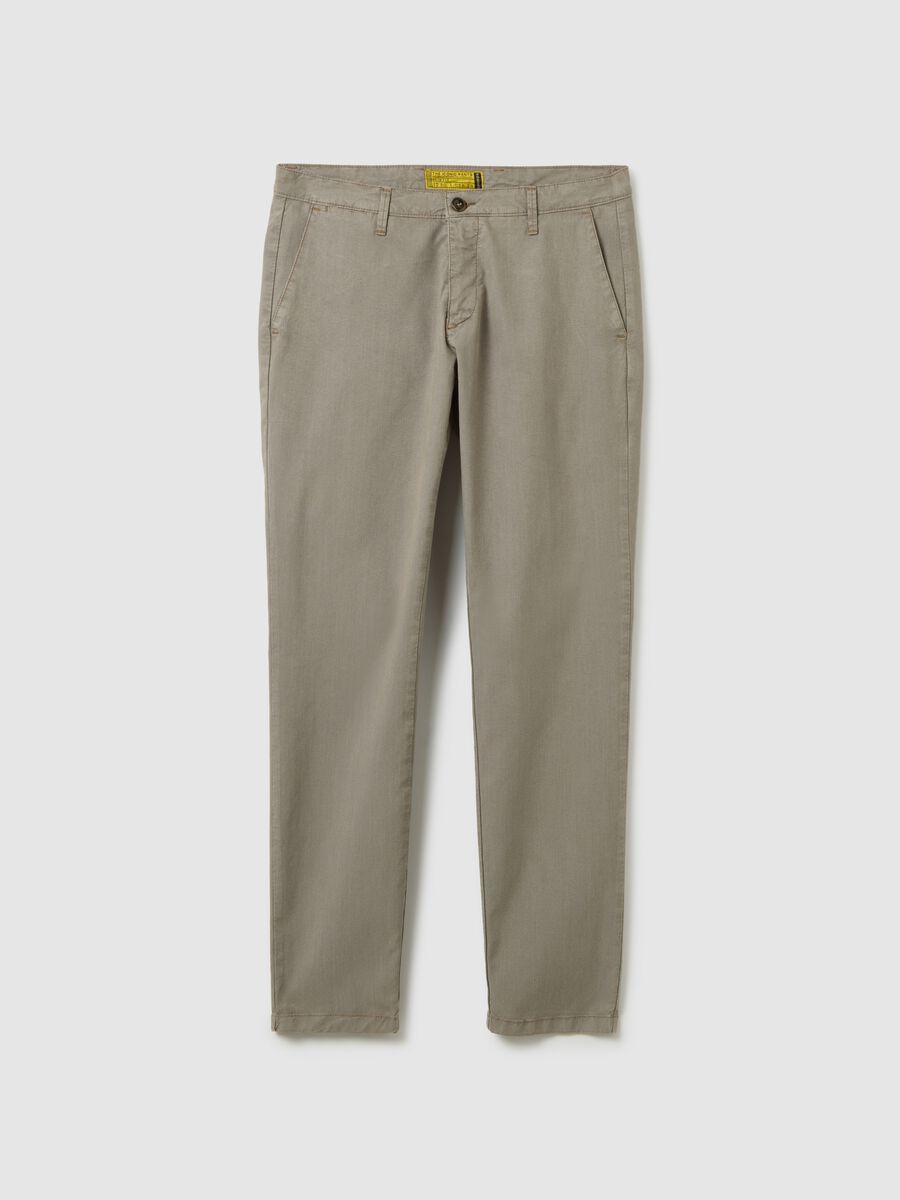 Men's Beige Stretch Cotton Slim Fit Trousers_4