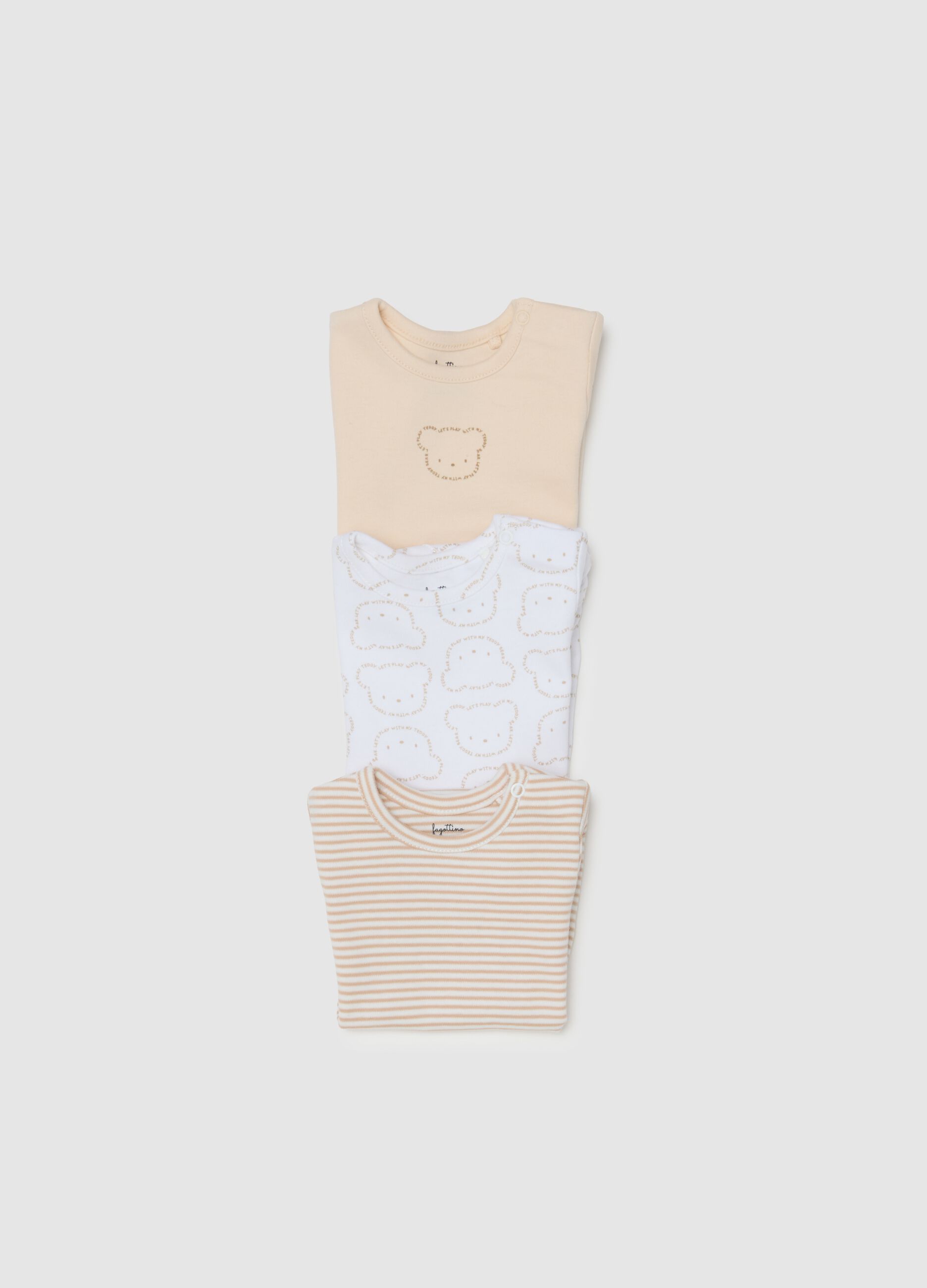 Set of three-pack newborn baby rompers in pure multicoloured cotton