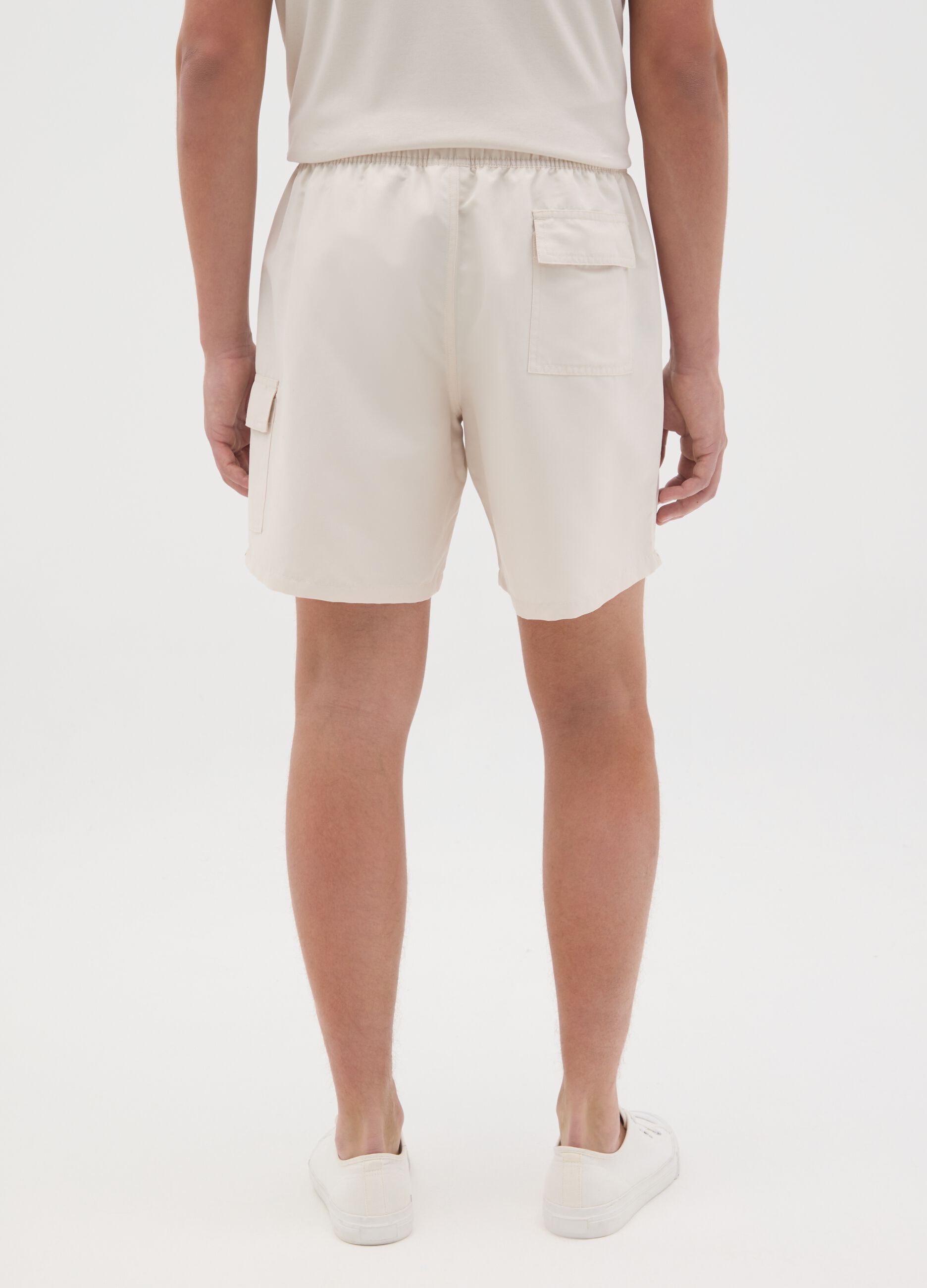 Costume boxer da bagno beige con stampa logo