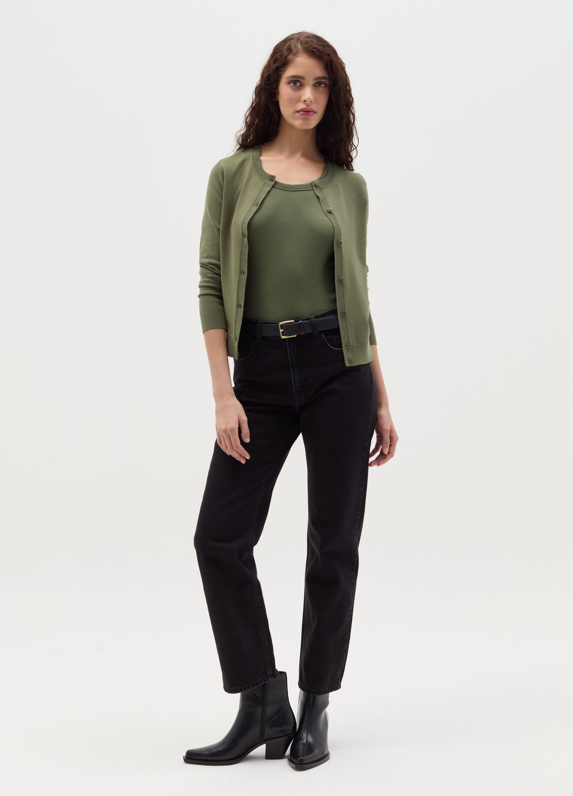 Cardigan girocollo tinta unita