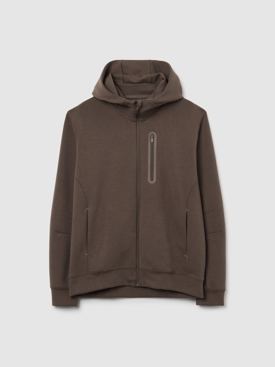 Brown regular fit hoodie with zip and hood_4