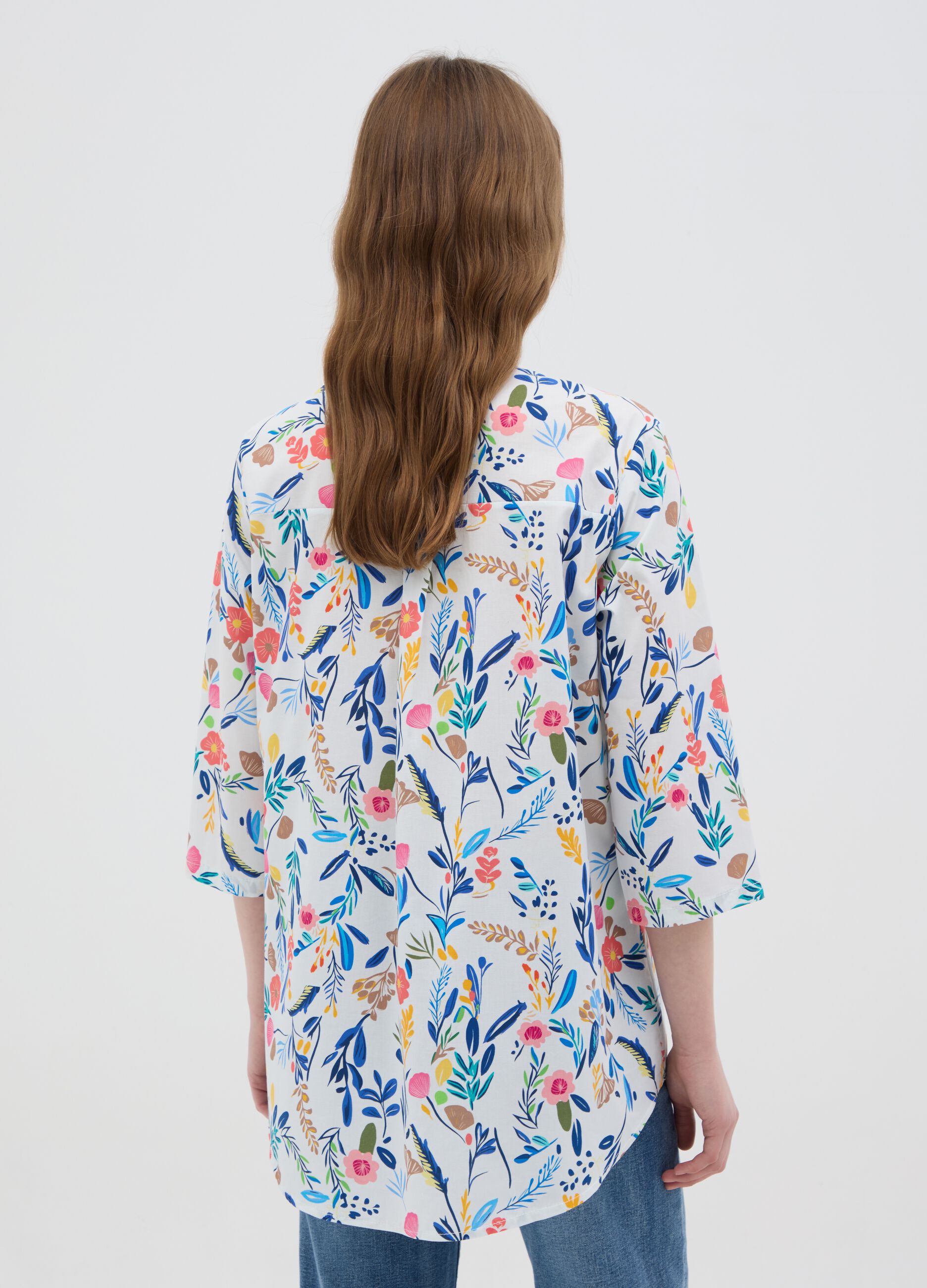 Women's multicolour stretch cotton shirt regular fit