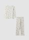 White pure organic cotton ribbed pyjamas with teddy bears for girls_0
