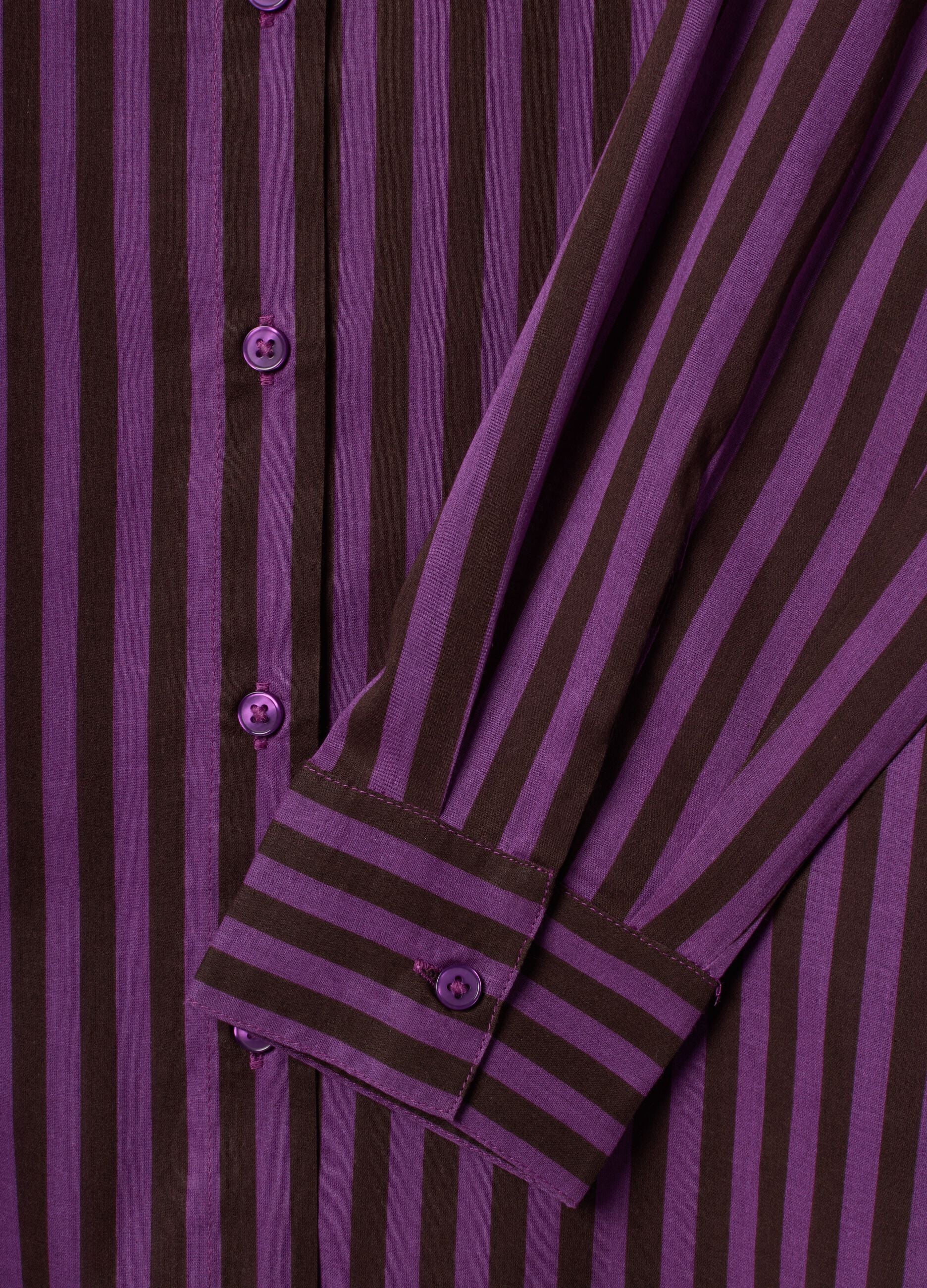 Camicia viola in puro cotone a righe con collo alla coreana regular fit