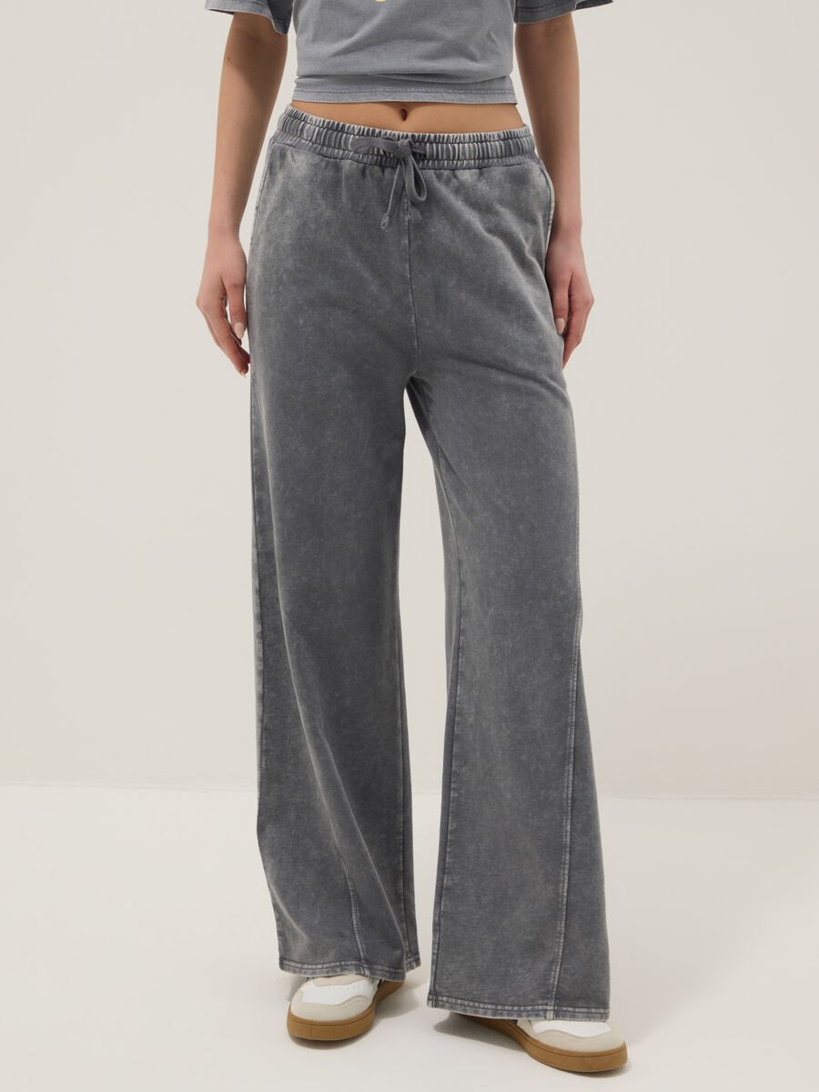 Grey wide leg pure cotton jogger trousers_1