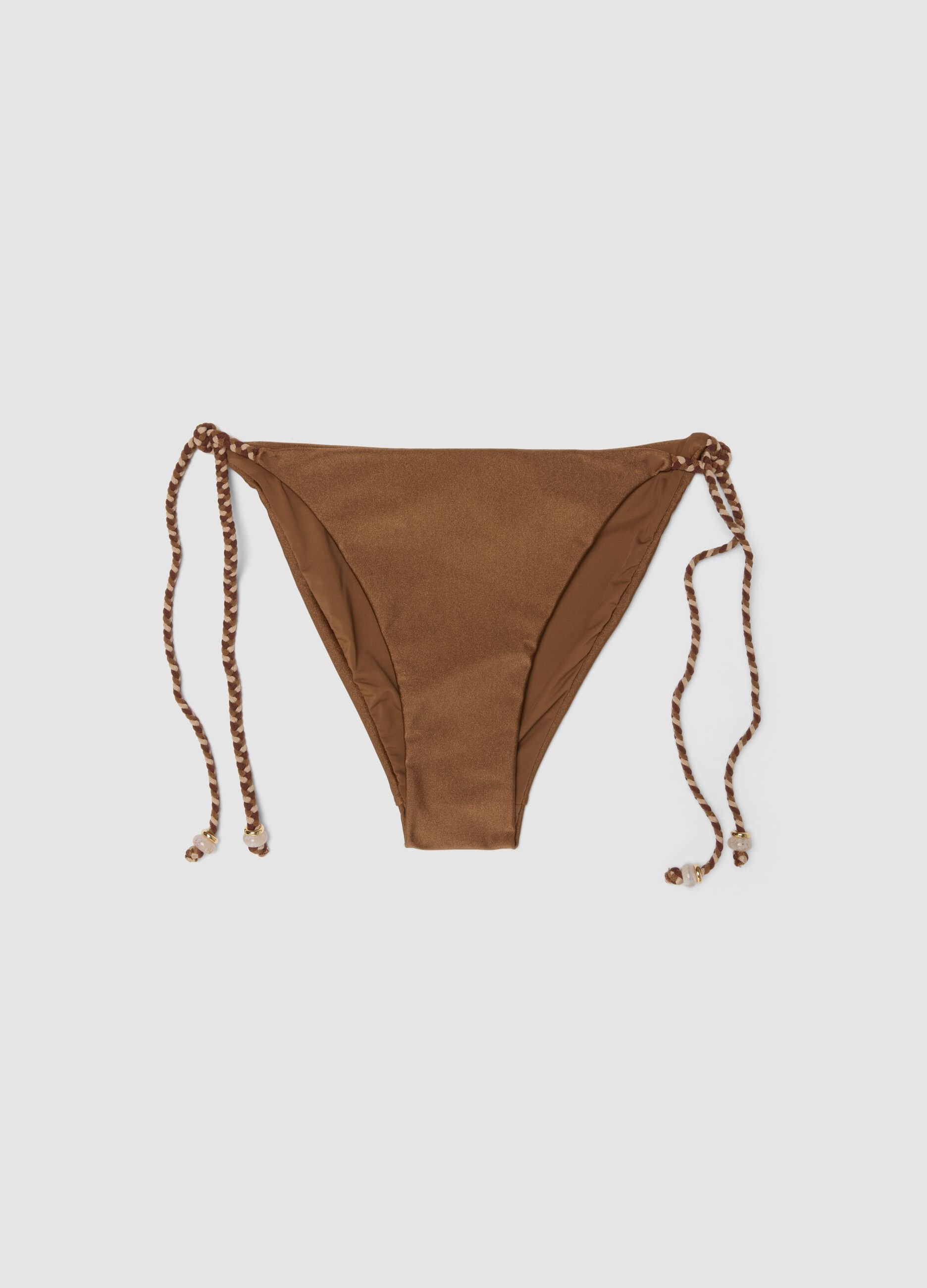 Brown bikini briefs in stretch fabric with tie sides
