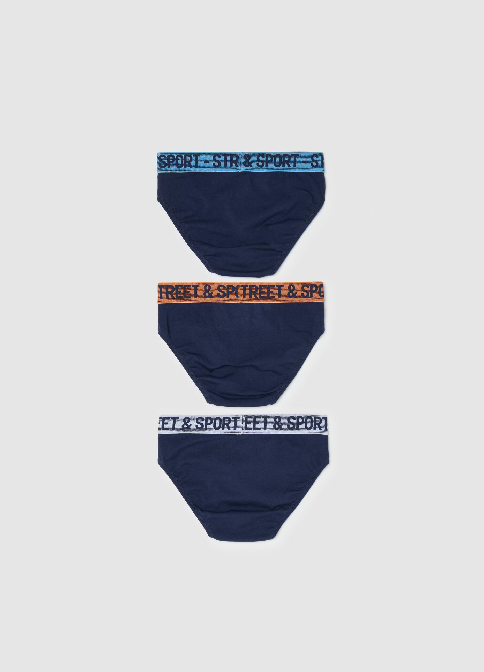 Tripack slip in cotone stretch con scritta 