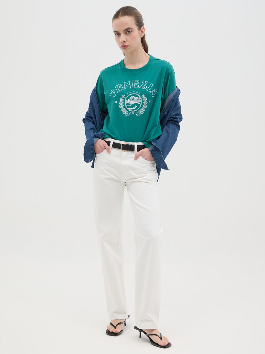 Green cotton T-shirt with "Venezia" print_1