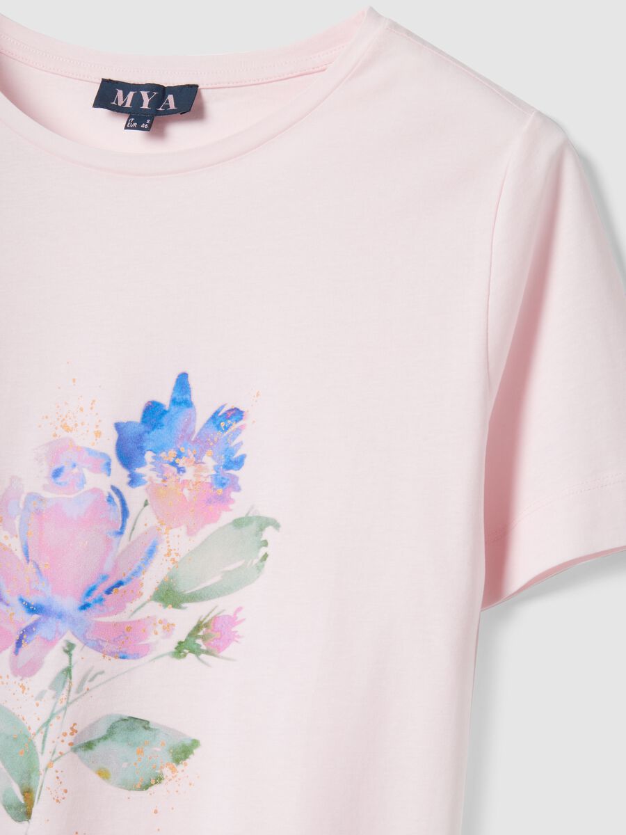 T-shirt rosa a maniche corte in puro cotone con stampa regular fit_1