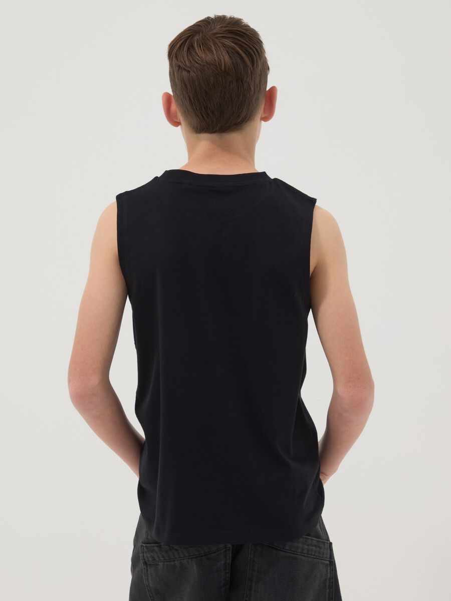 Black slogan vest top in pure cotton, oversized fit_1