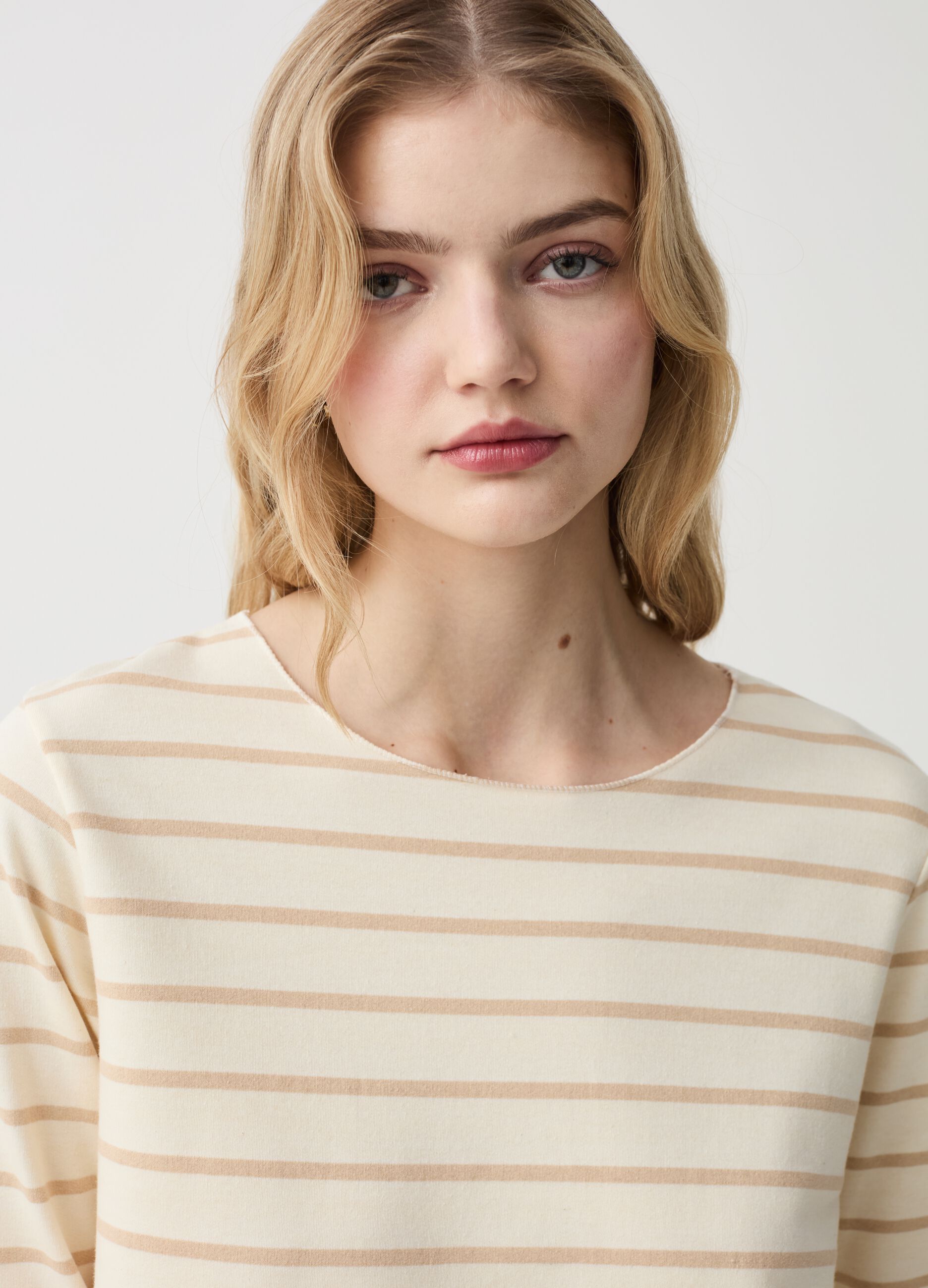 Striped T-shirt with raw trims