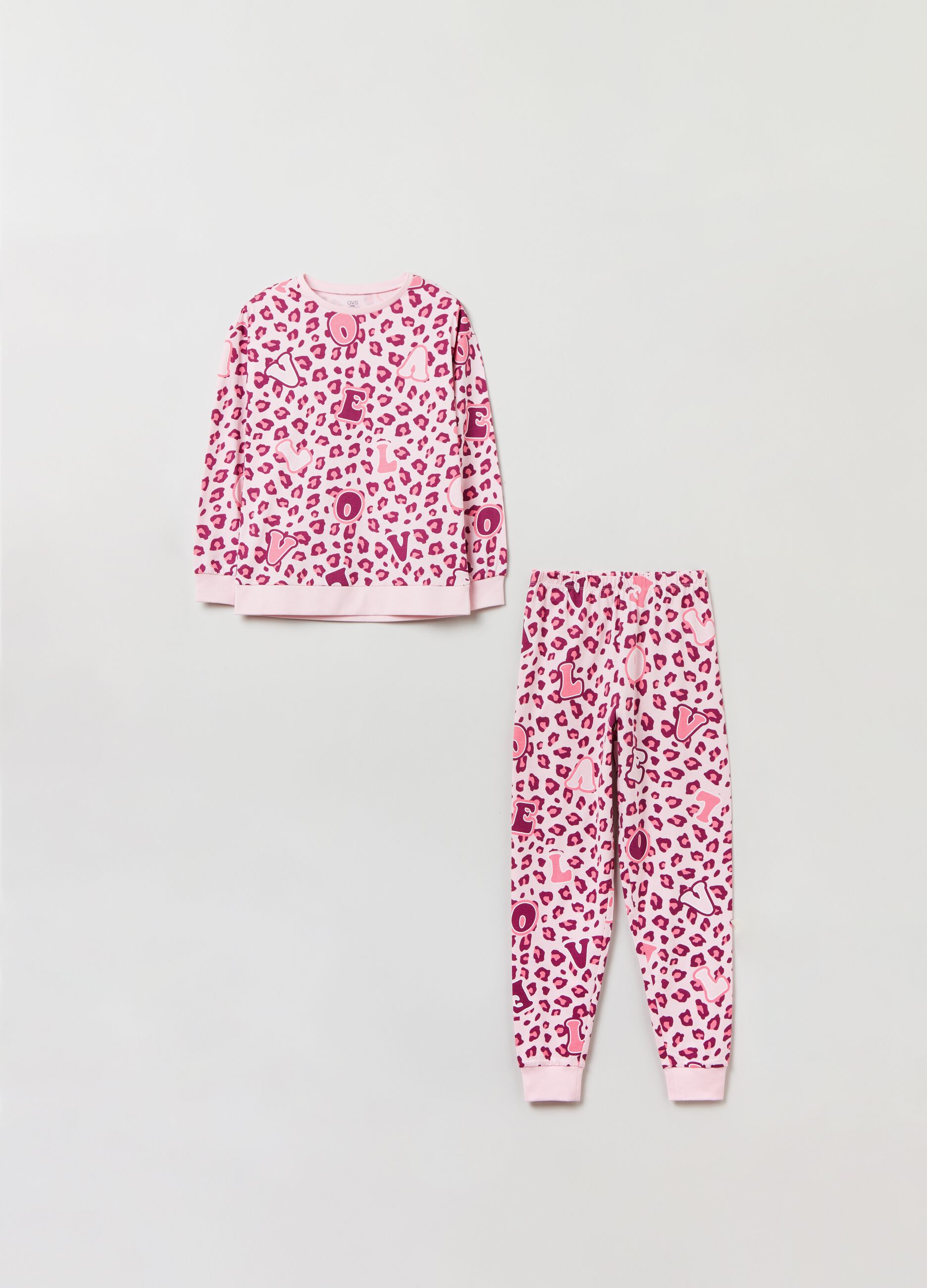 Pigiama in cotone con stampa animalier_0