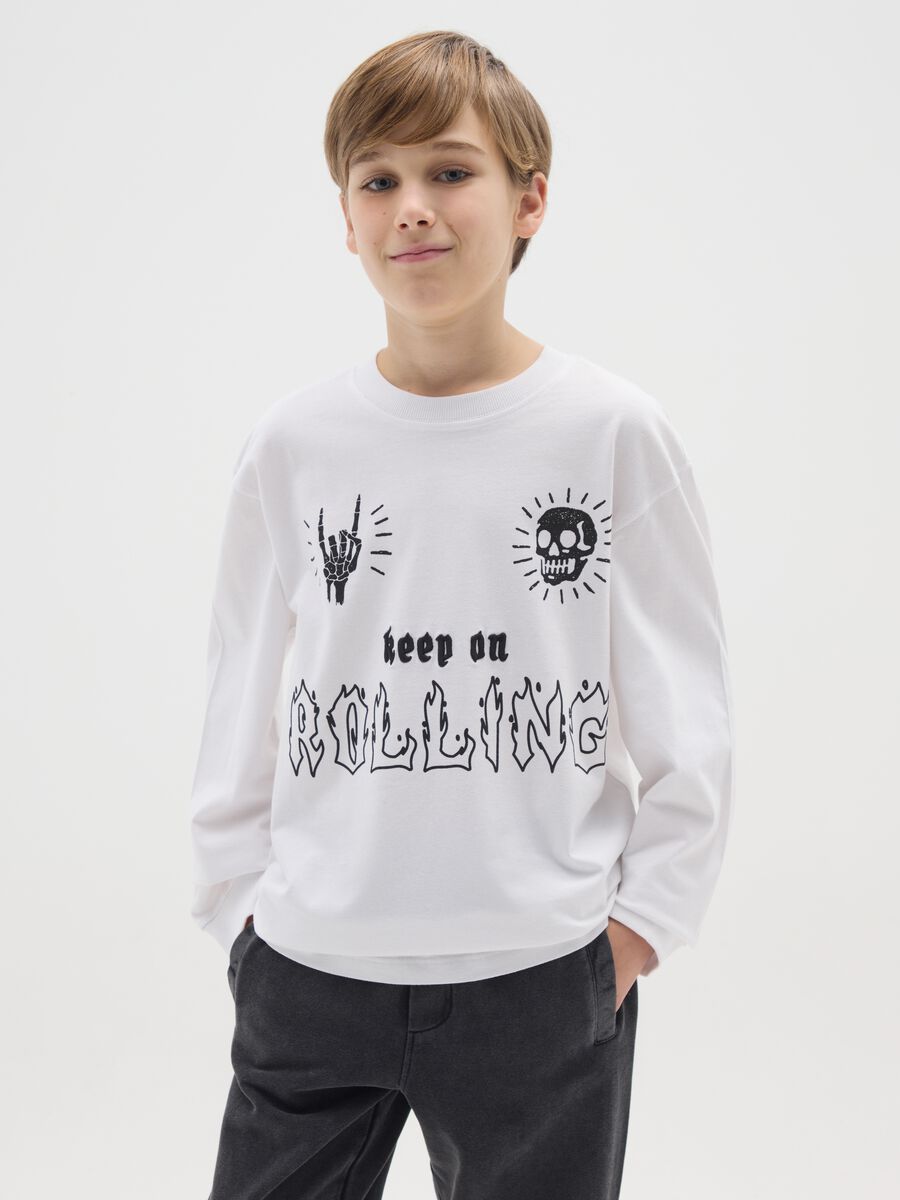 T-shirt bianca a maniche lunghe in cotone_0