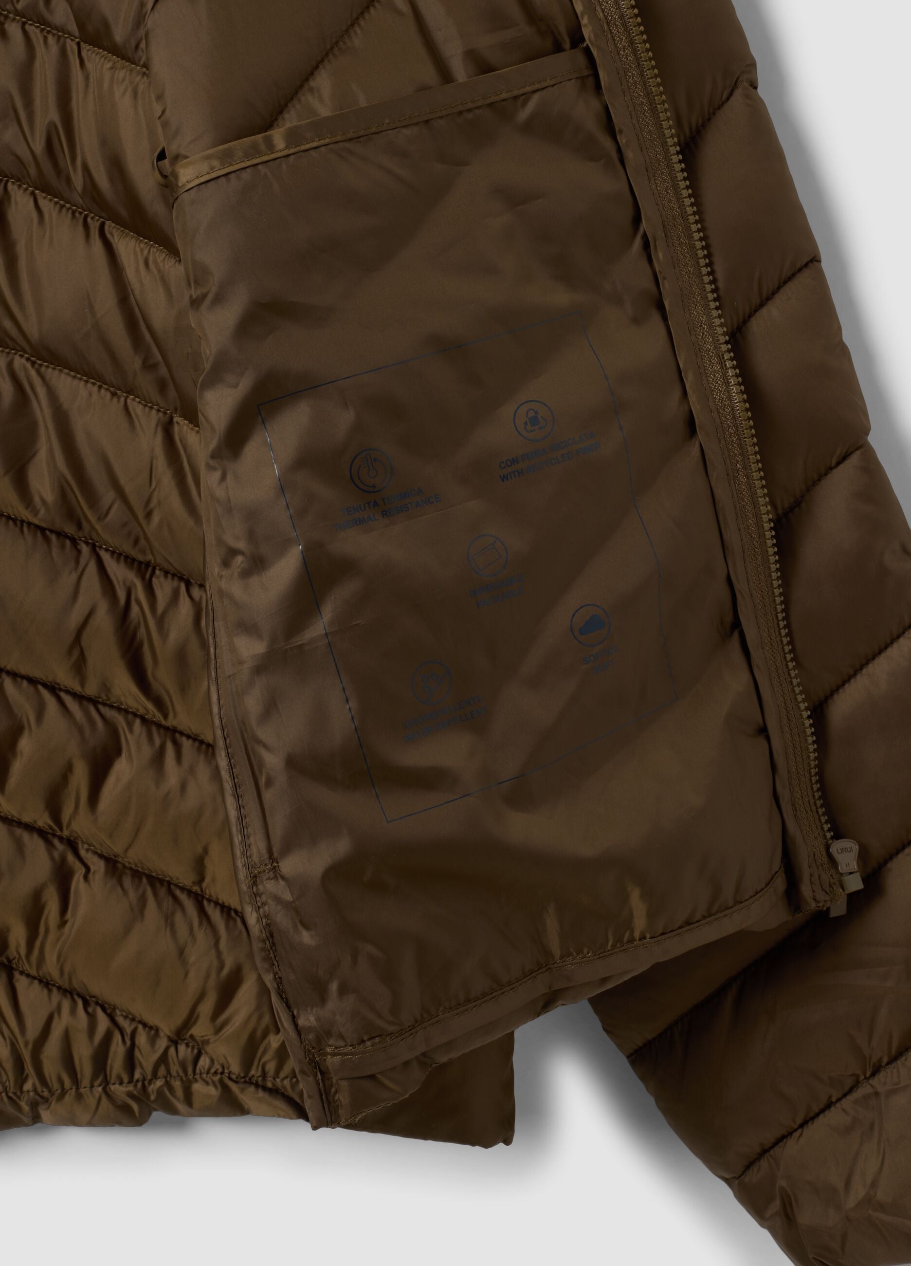 Green Ultralight quilted jacket with hood and zip