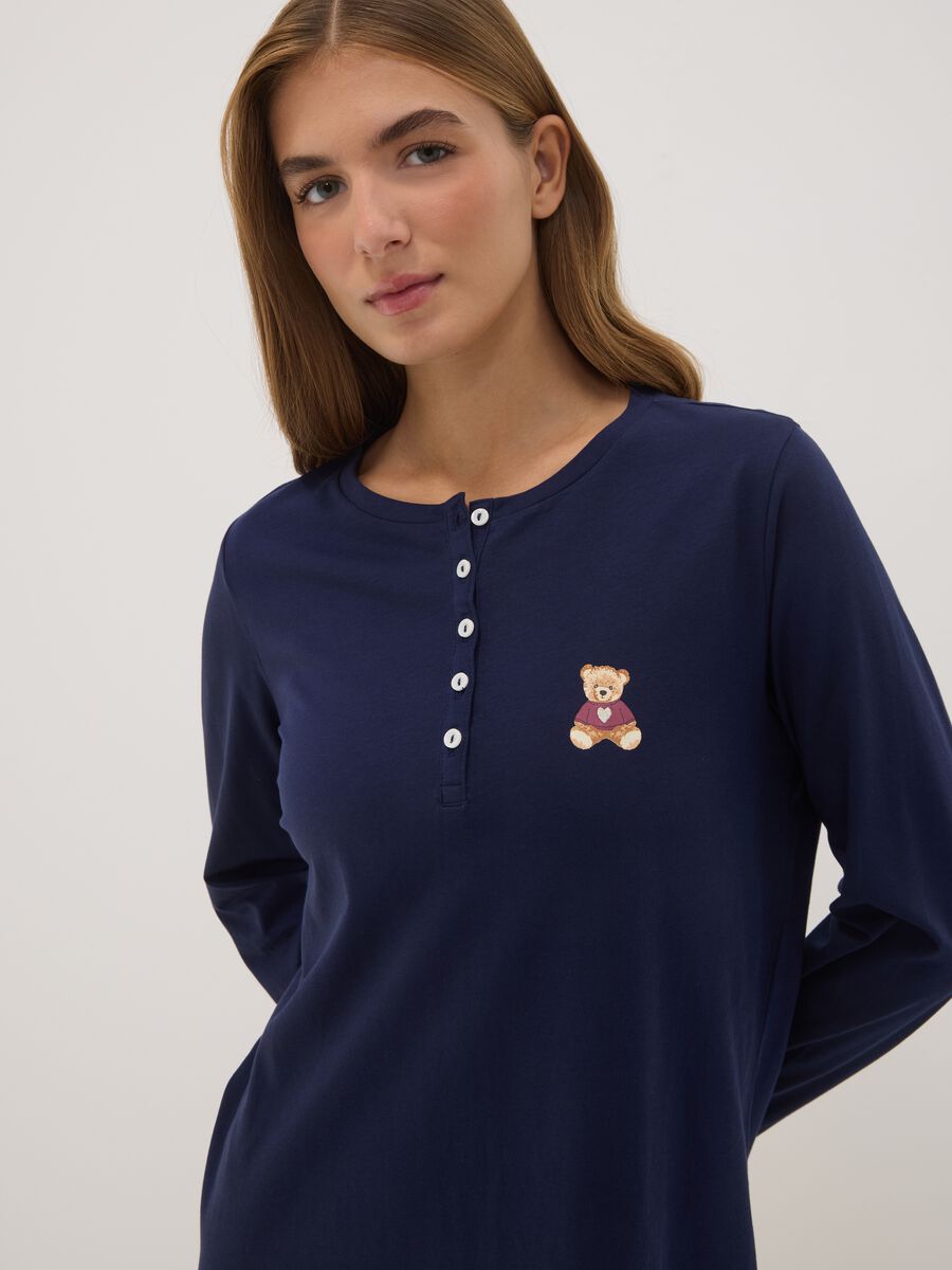 Blue crew-neck nightdress in pure organic cotton_1