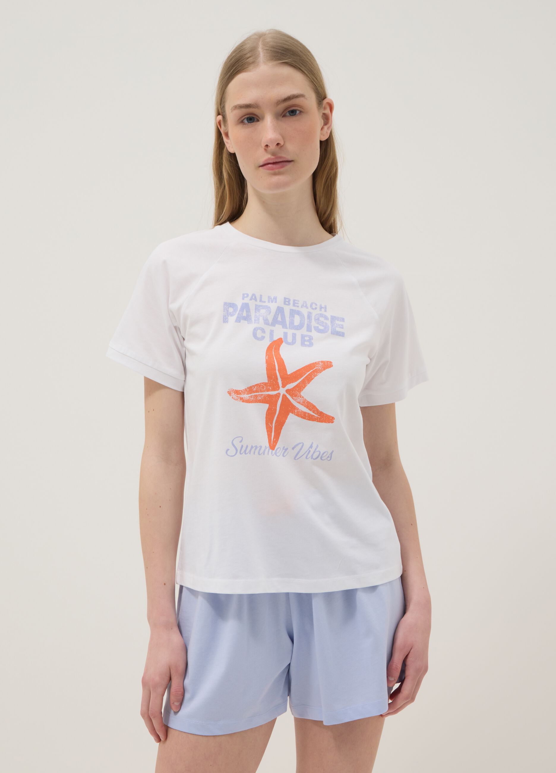 Multicolour pure cotton short pyjamas, regular fit with print