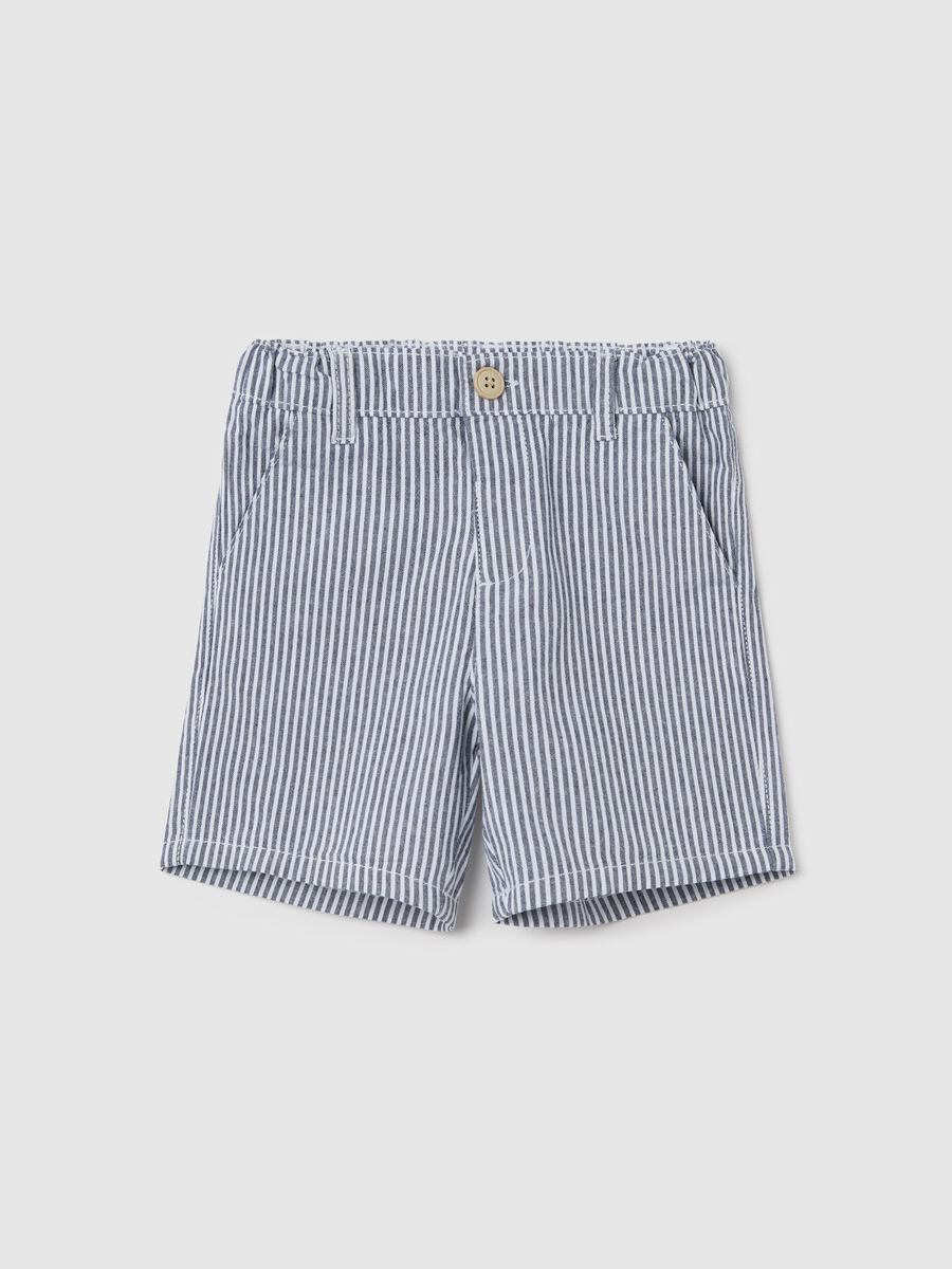 Cotton shorts with white and blue stripes_0