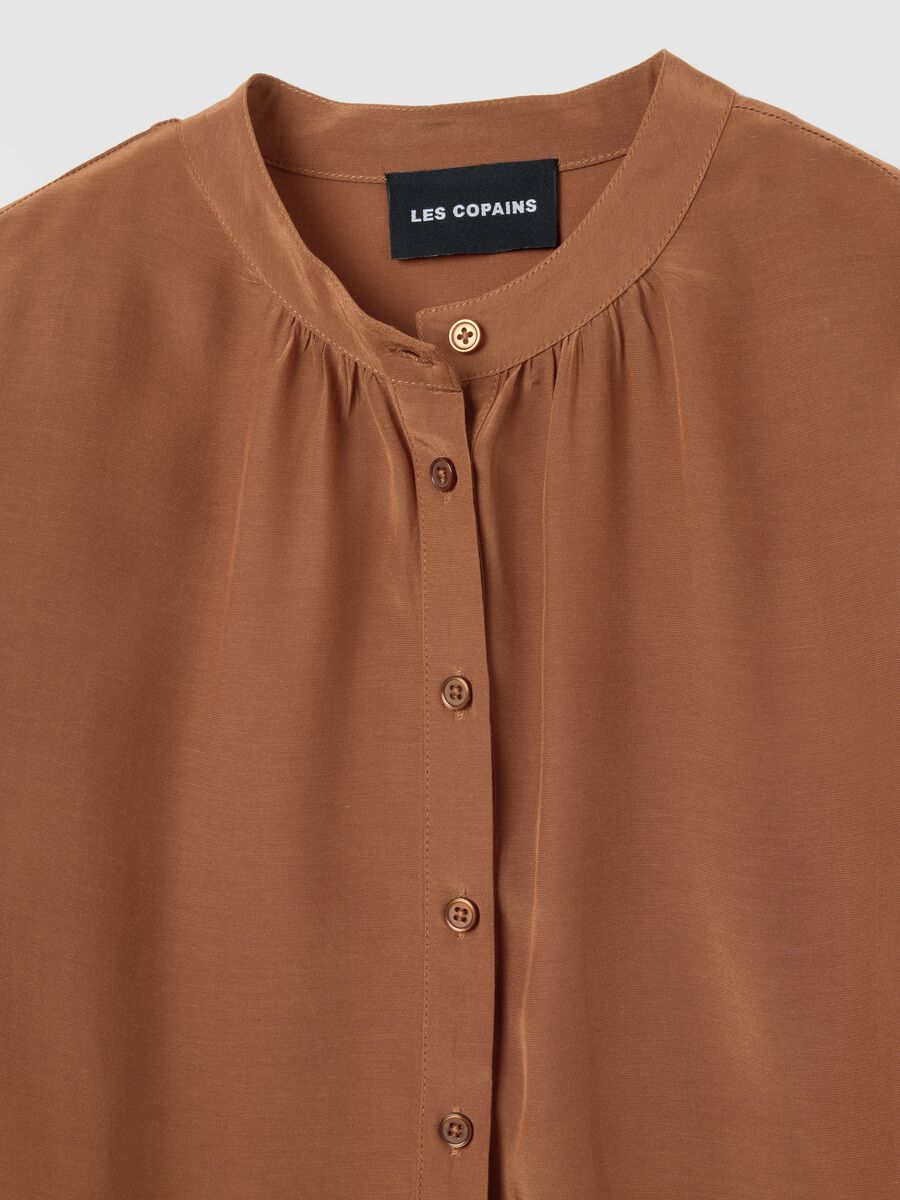 Brown long sleeve regular fit shirt with mandarin collar_5