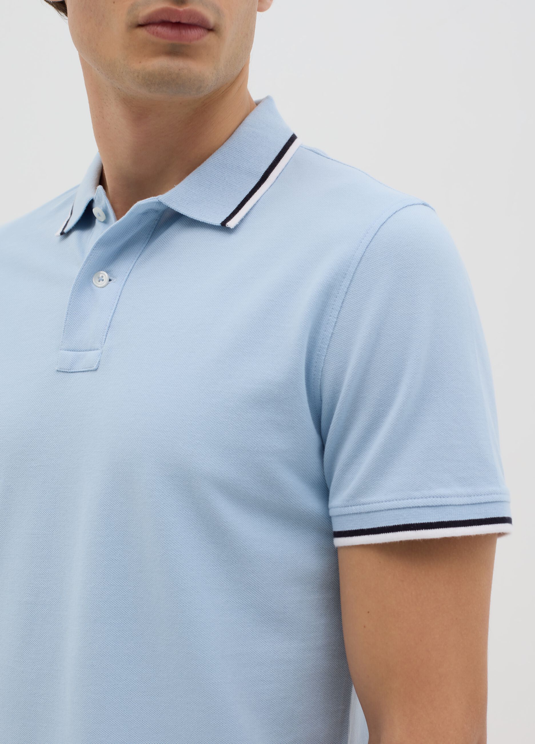 Blue short-sleeve cotton polo shirt