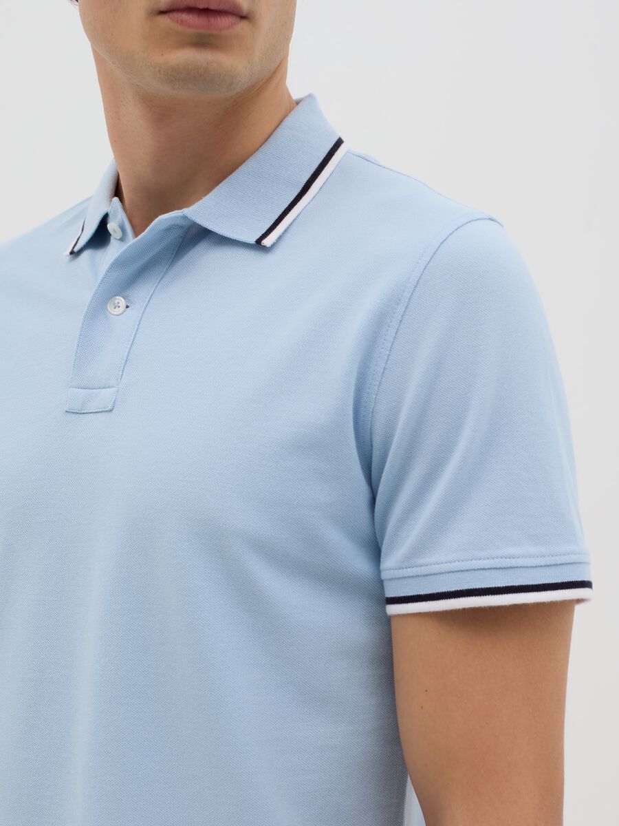 Blue short-sleeve cotton polo shirt_3
