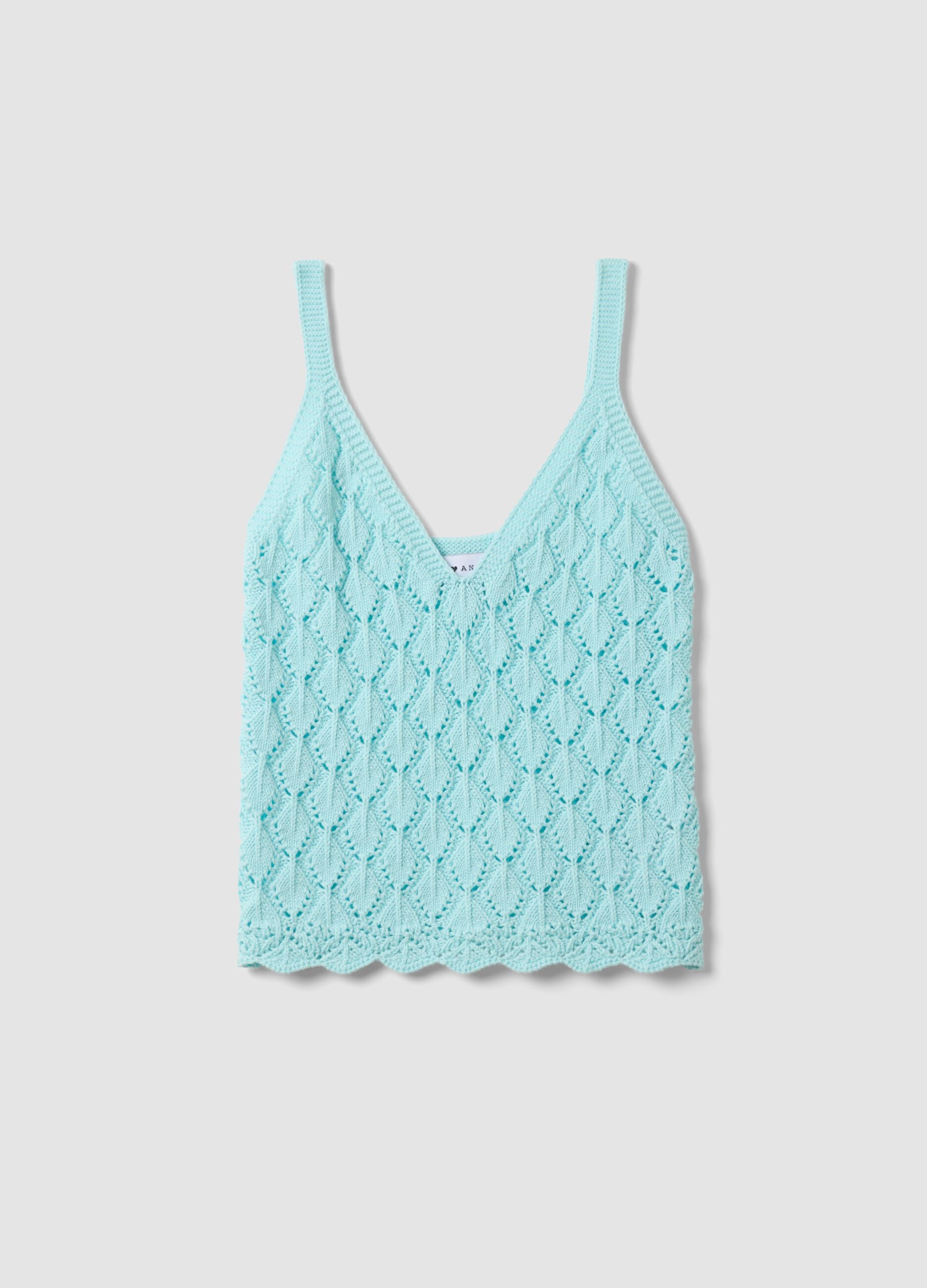 Sky-blue pure cotton crochet waistcoat, regular fit