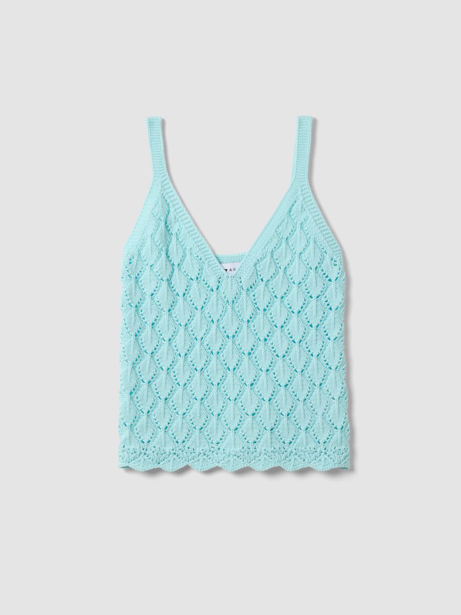 Gilet azzurro in crochet di puro cotone regular fit_4