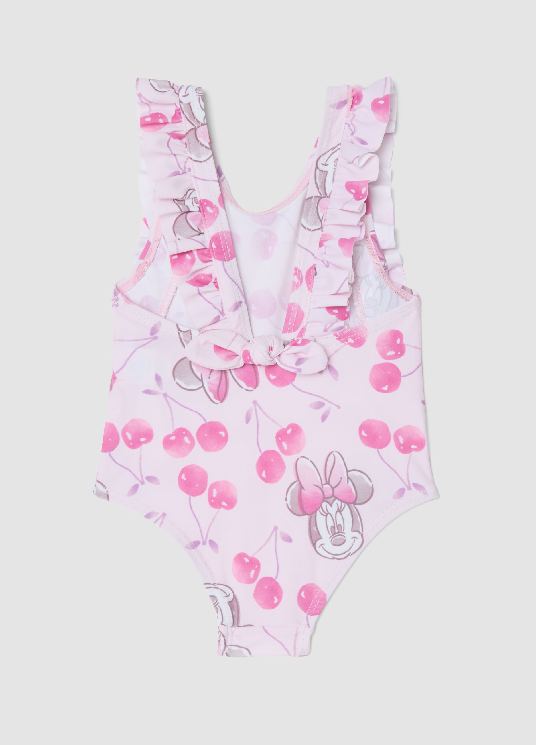 Pink Minnie print ruffle one-piece swimsuit for baby girls