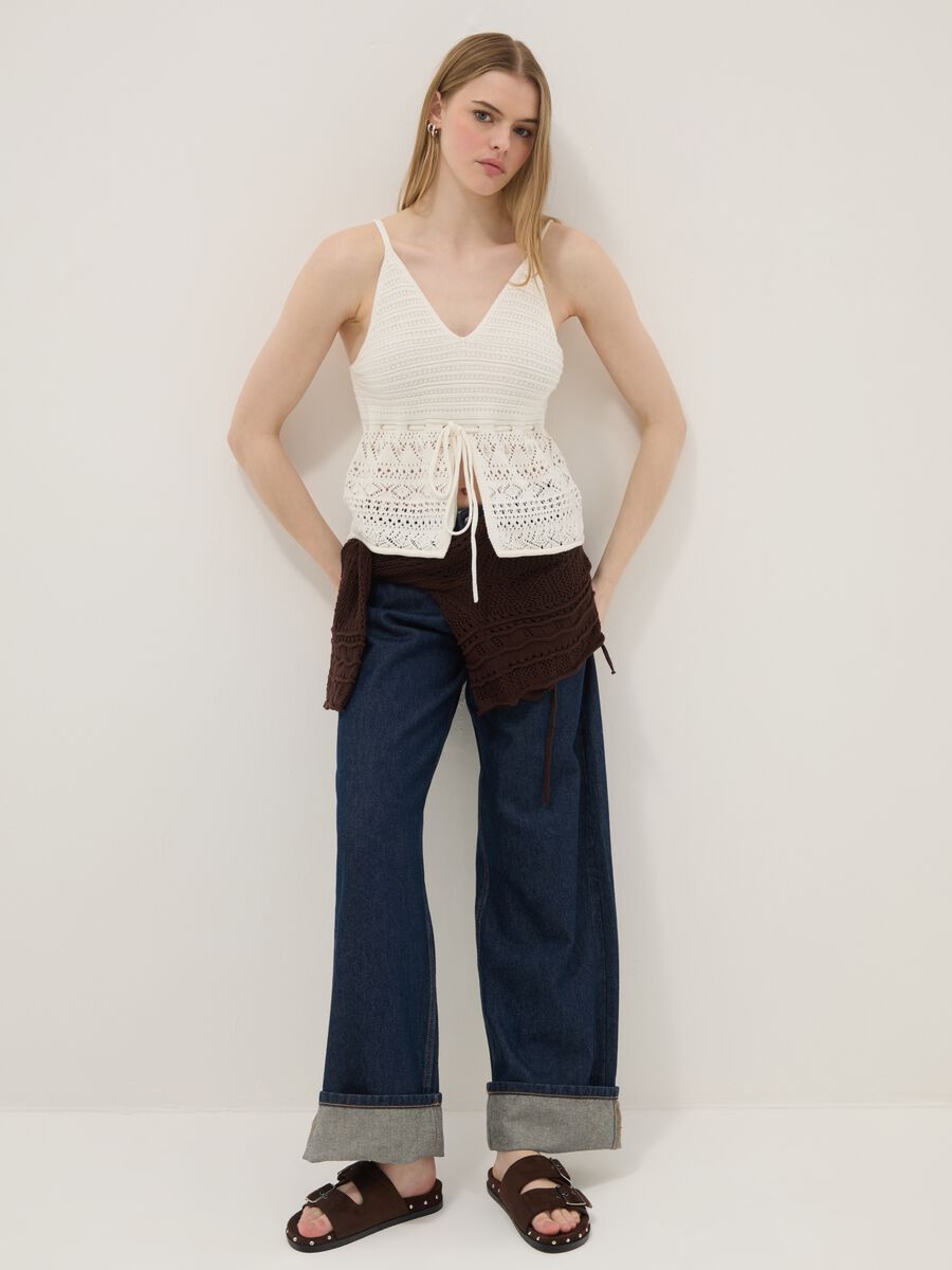 White pure cotton regular-fit top with openwork texture_1