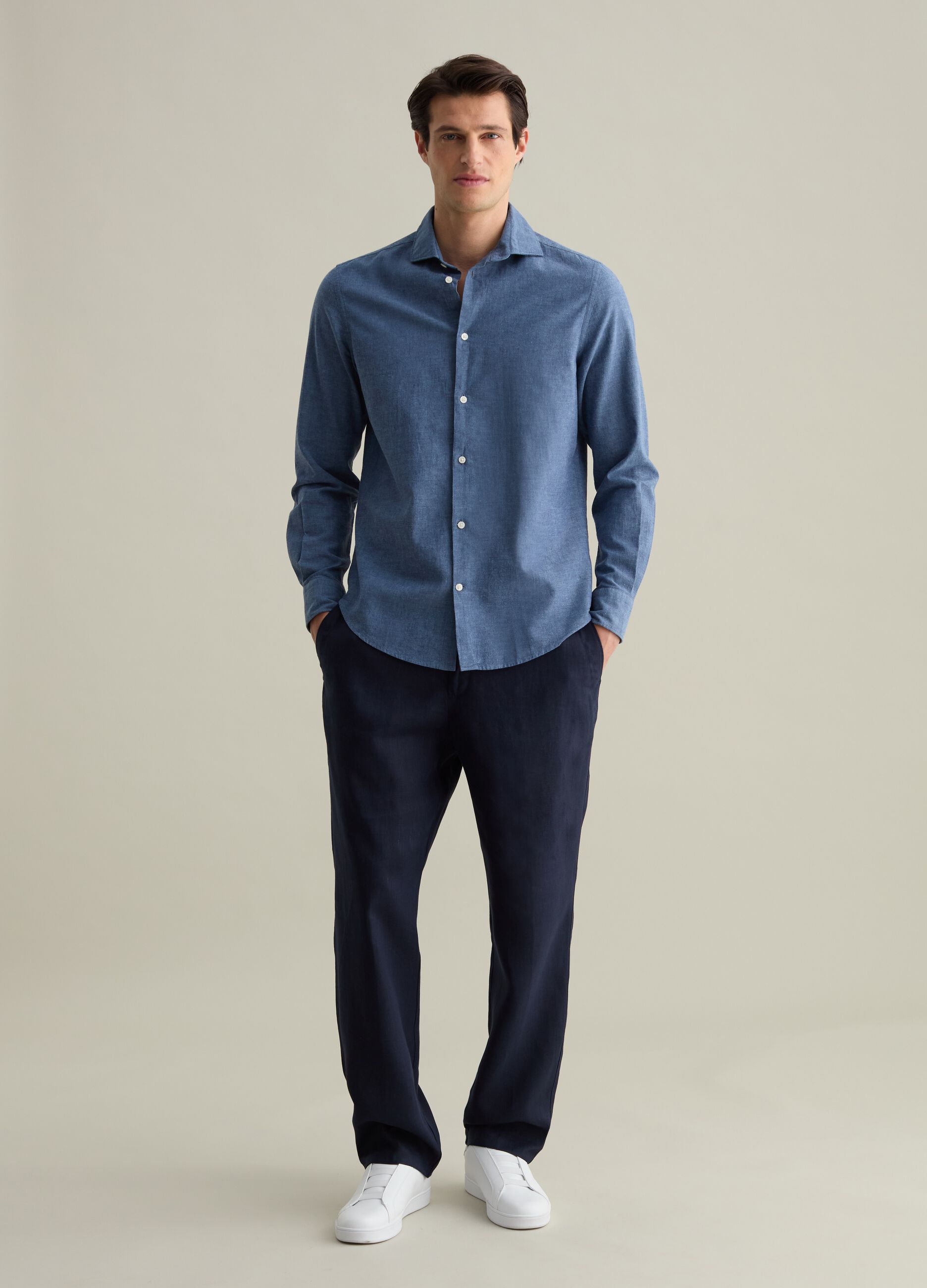 Regular-fit shirt in cotton and linen