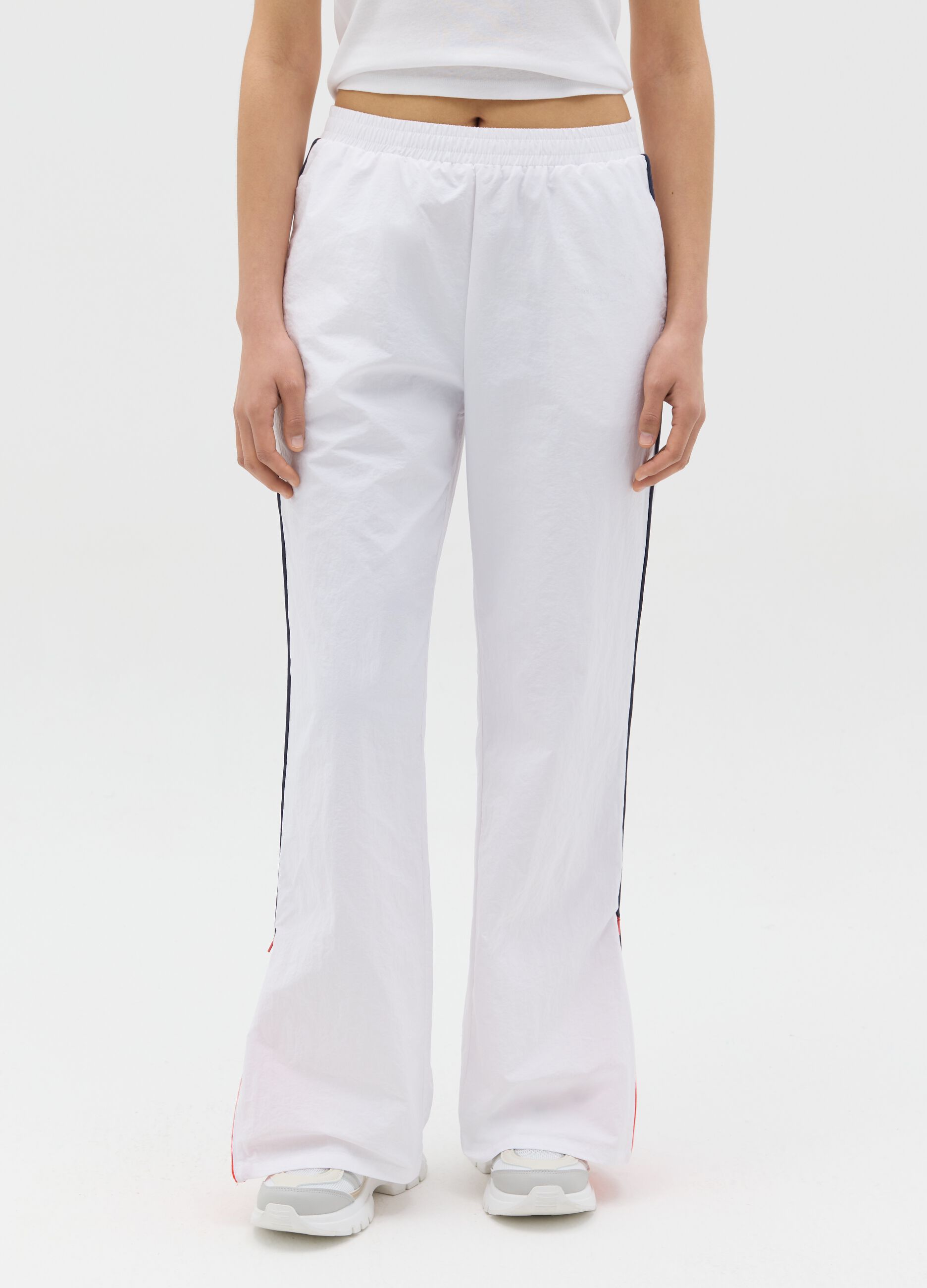 White nylon joggers with splits and zip