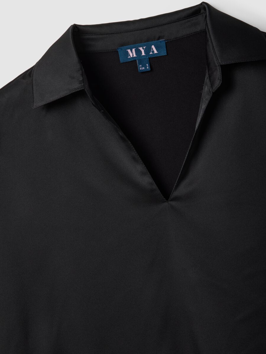 Black short-sleeve polo-collar T-shirt, regular fit_1